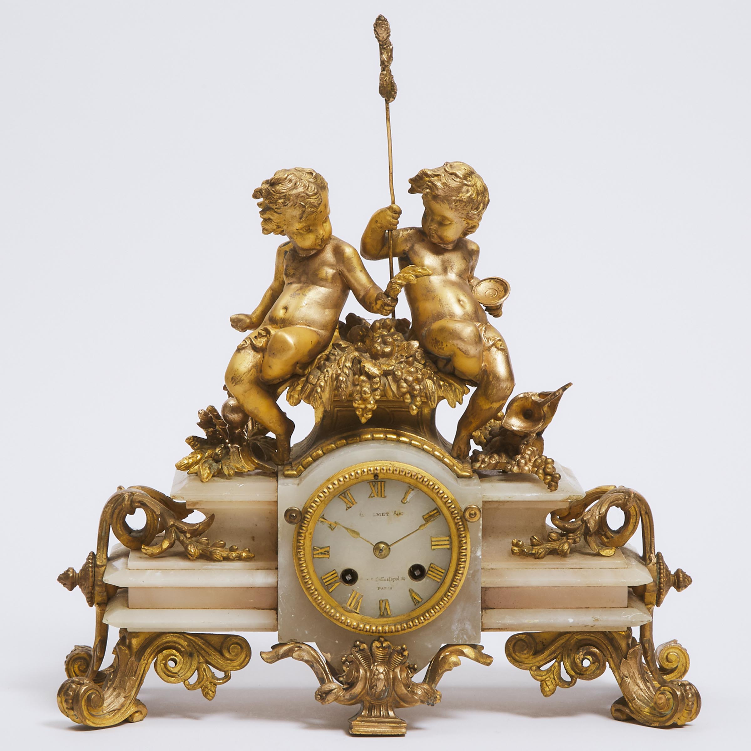 French Gilt Bronze and Alabaster Mantle Clock, mid 19th century
