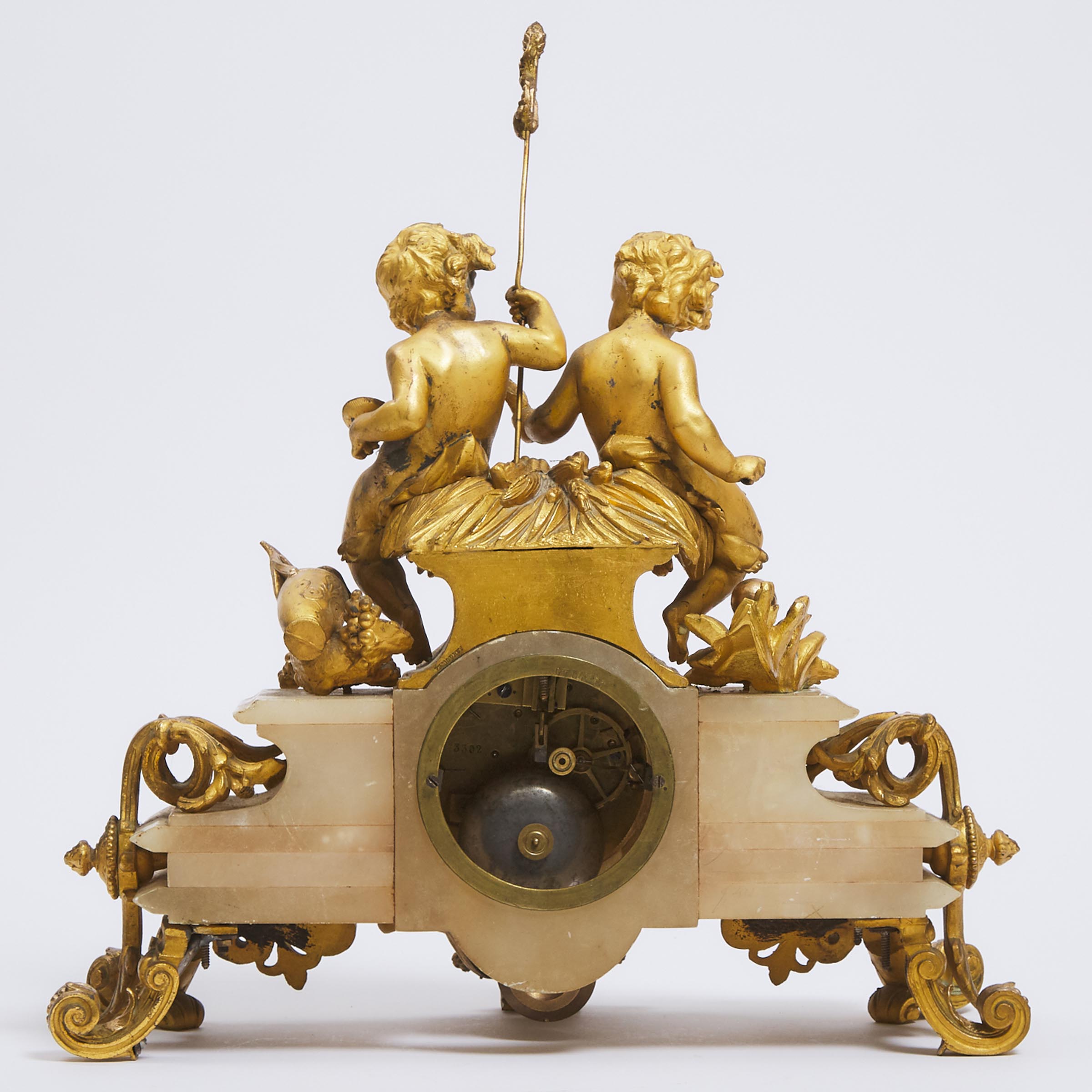 French Gilt Bronze and Alabaster Mantle Clock, mid 19th century