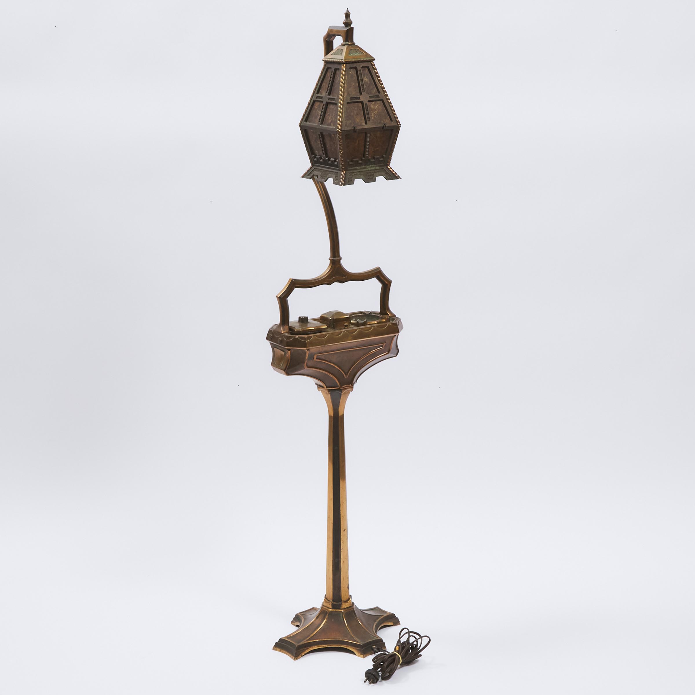 American Coppered Bronze Patented Reading Floor Lamp by Brady Lite, Detroit, Michigan, early 20th century