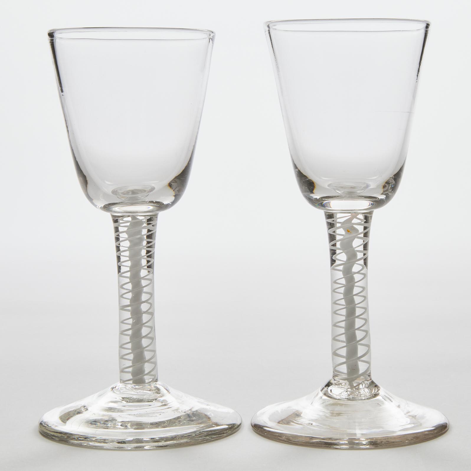 Pair of English Opaque Twist Stemmed Wine Glasses, c.1760-80