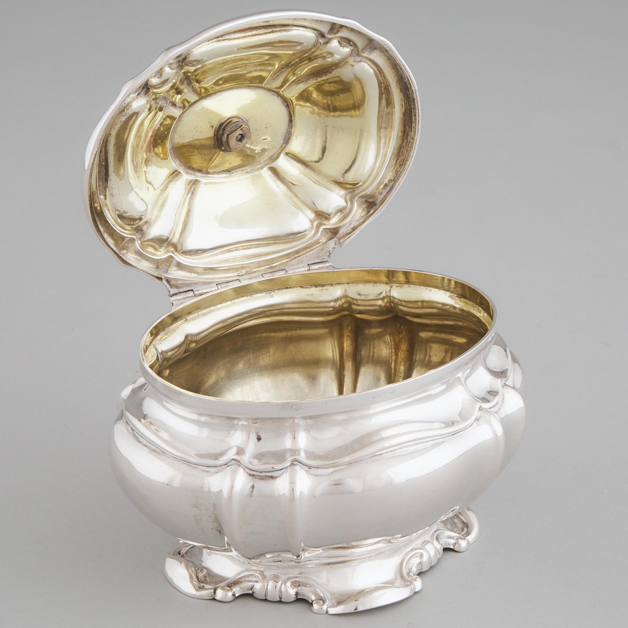 German Silver Shaped Oval Sugar Box, 19th century