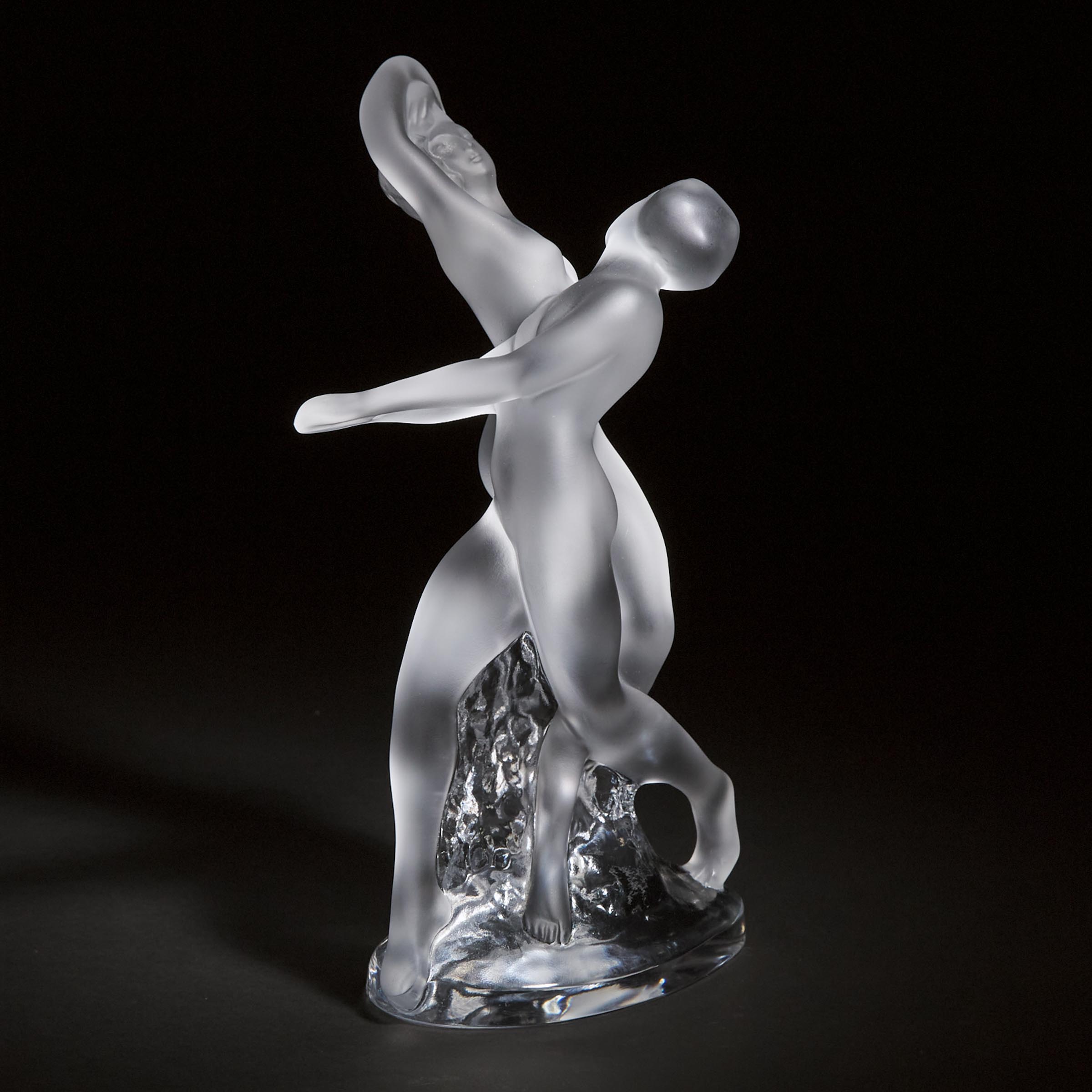 'Deux Danseuses', Lalique Moulded and Frosted Glass FIgure Group, post-1978