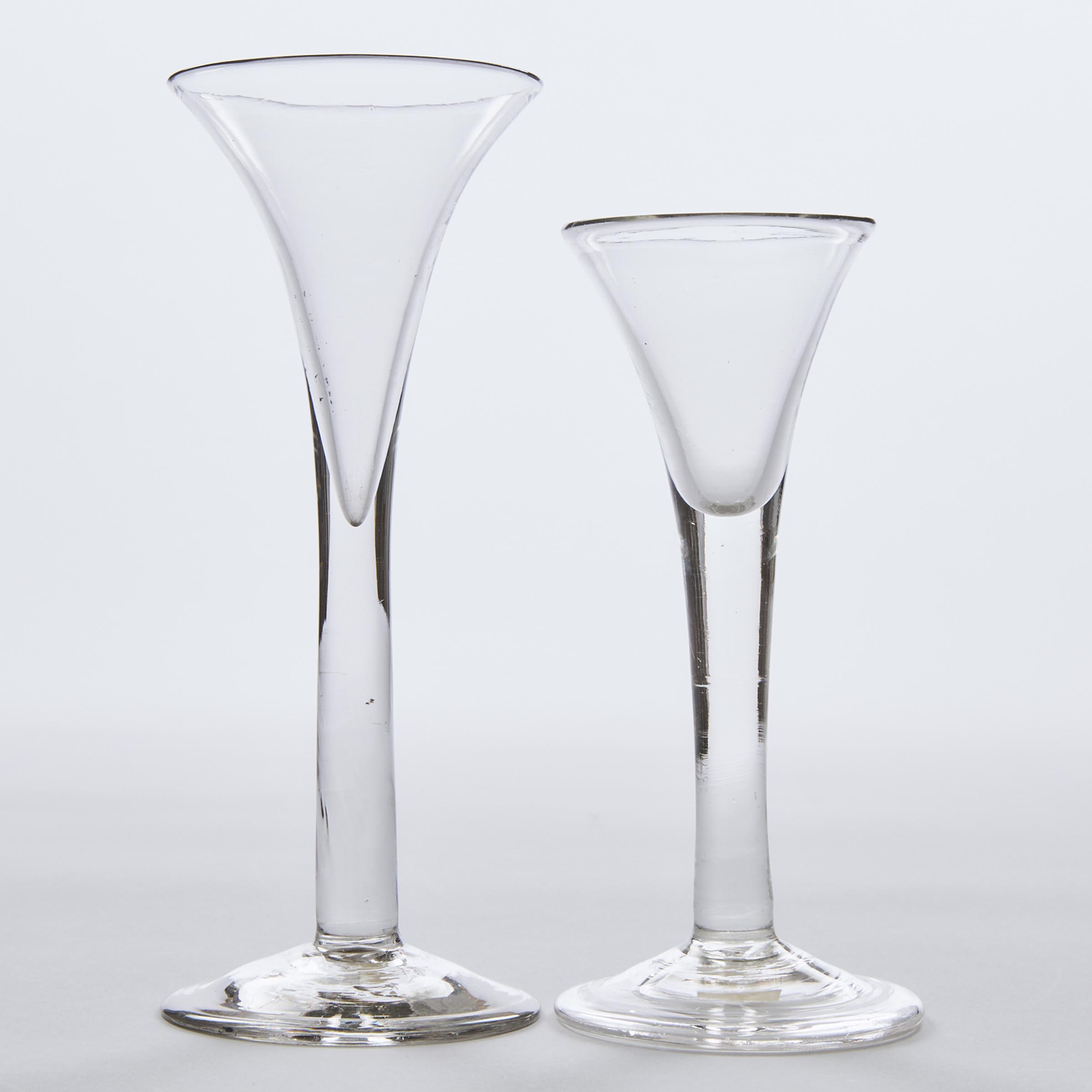 Two English Plain Stemmed Wine Glasses, mid-18th century