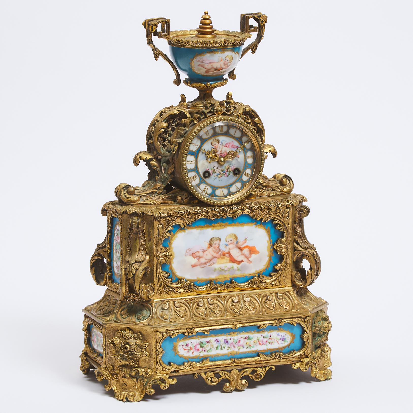 French 'Sèvres' Porcelain Mounted Ormolu Mantle Clock, mid 19th century