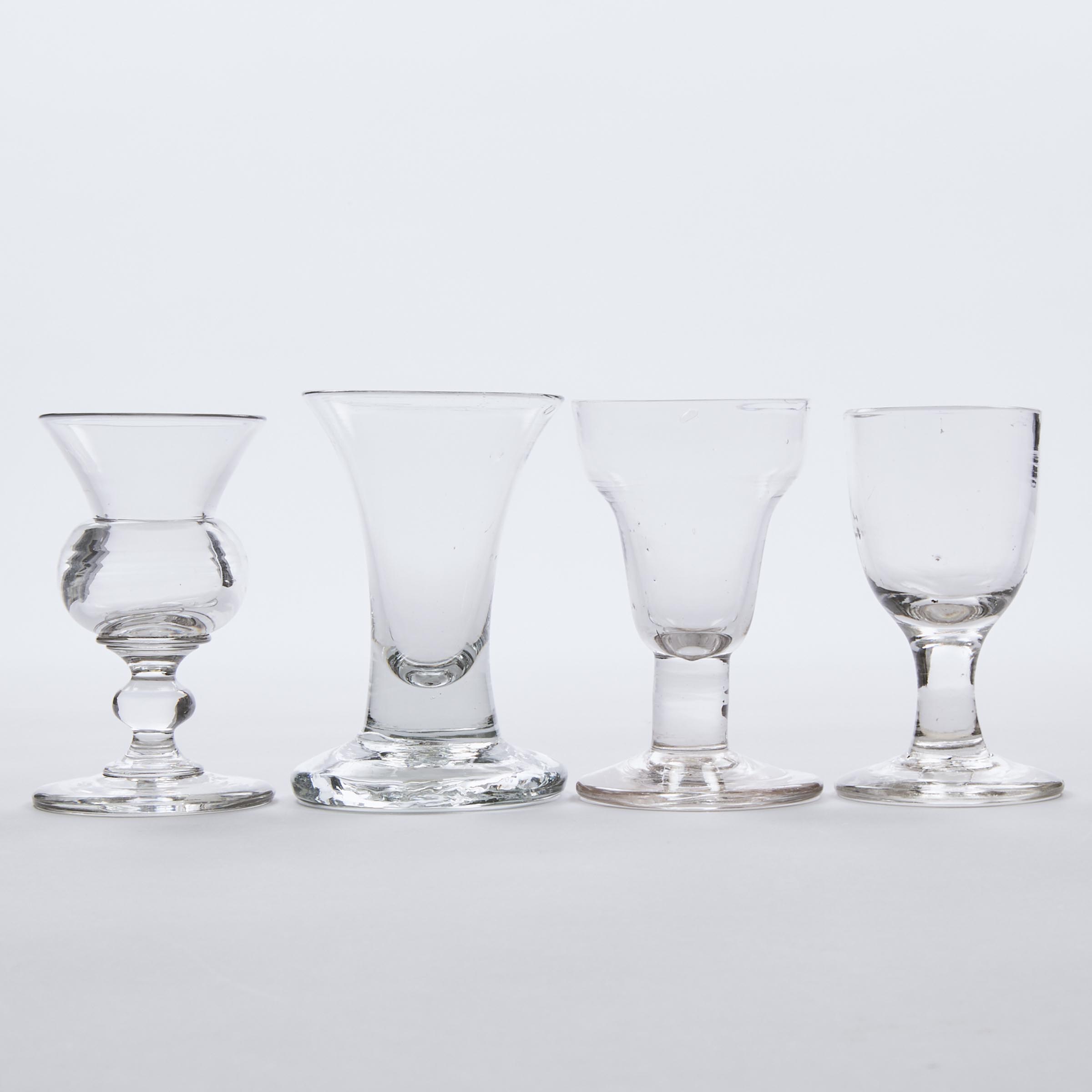 Four English Dram or Firing Glasses, late 18th/early 19th century