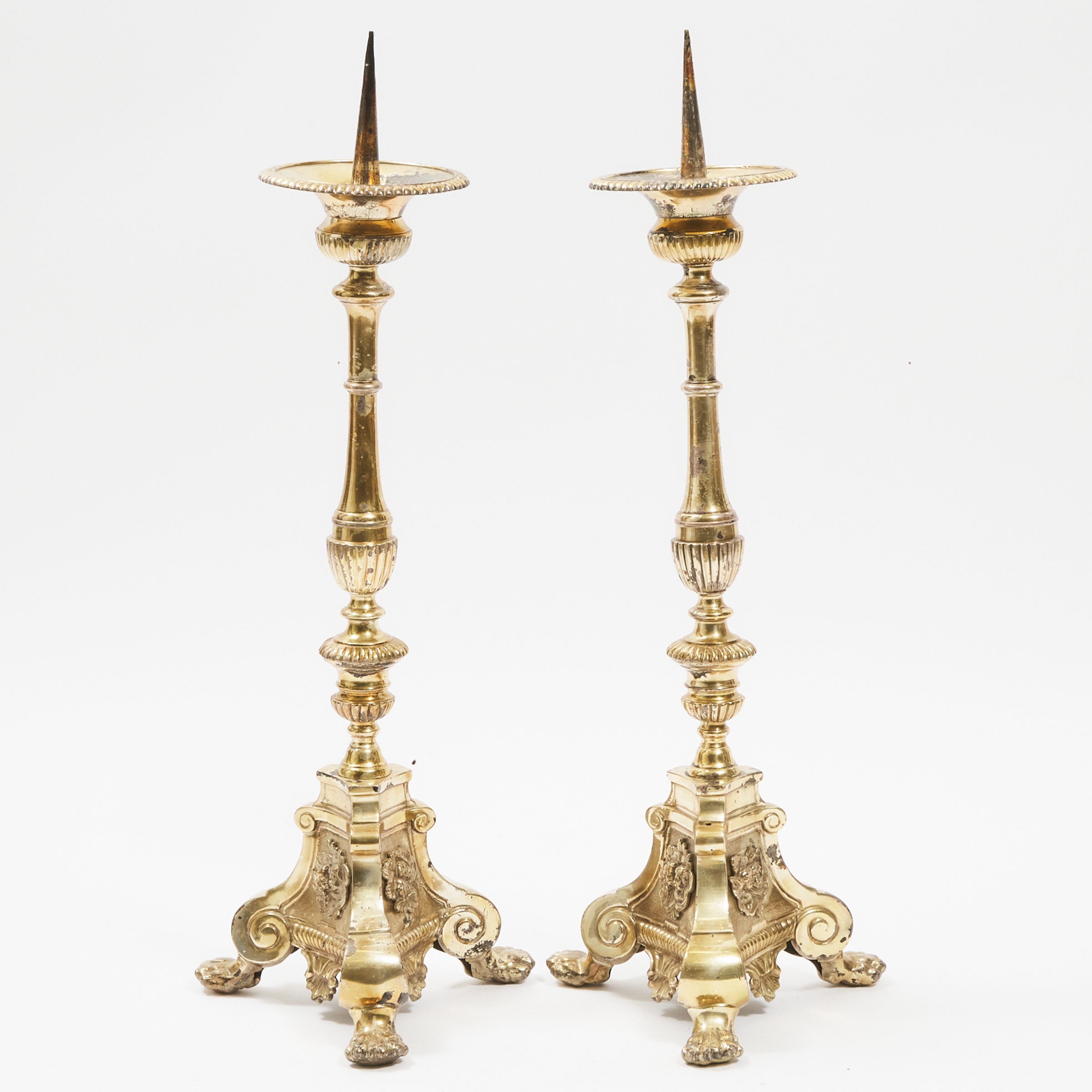 Pair of French Silvered Bronze Altar Pricket Candlesticks, c.1840
