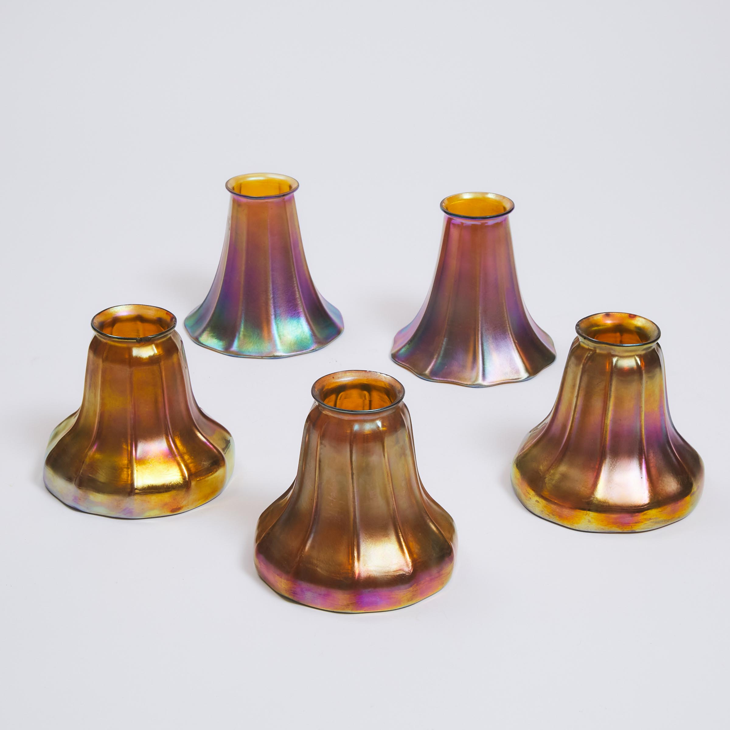 Five American Iridescent Glass Shades, early 20th century