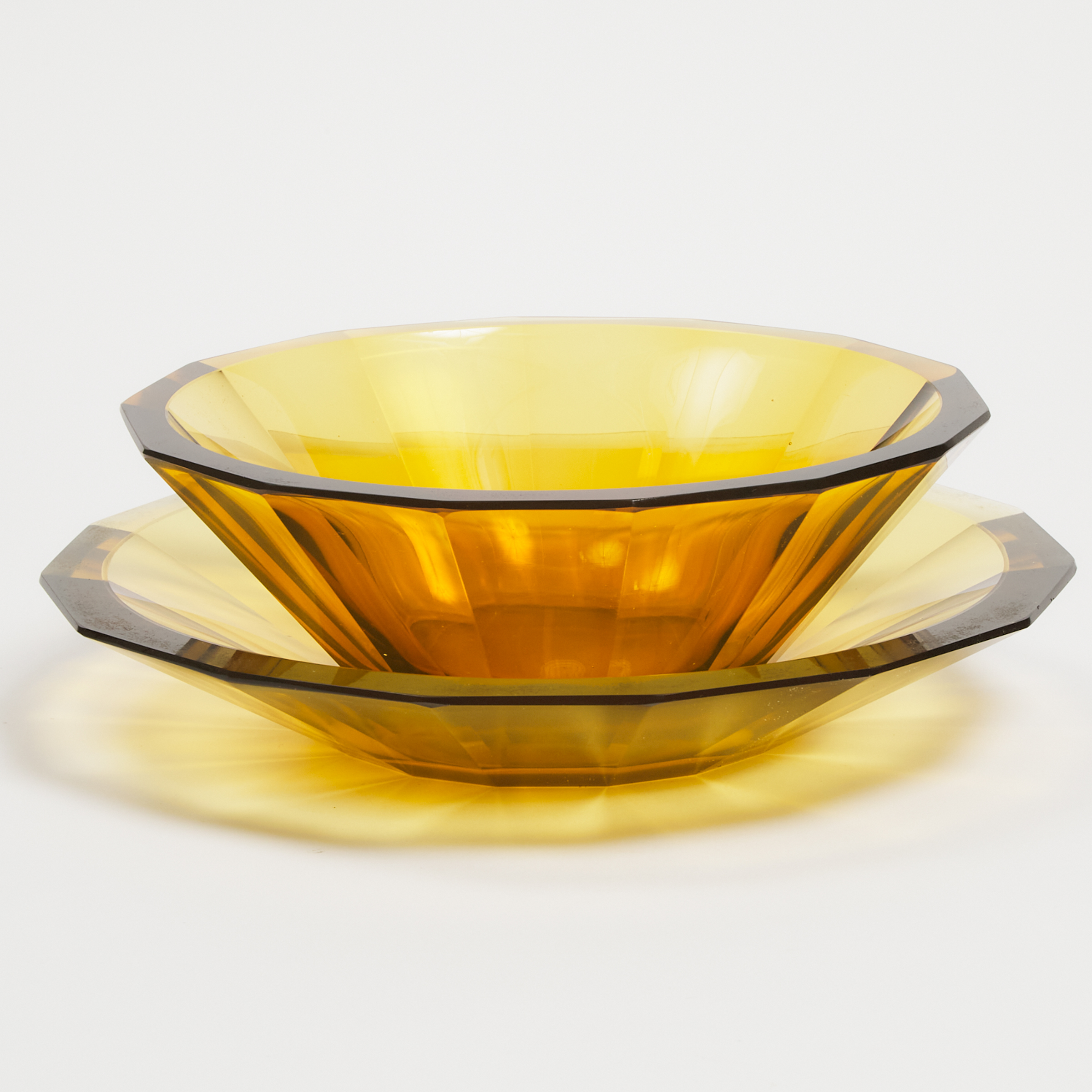 Moser Amber Cut Glass Bowl and Dish, 20th century
