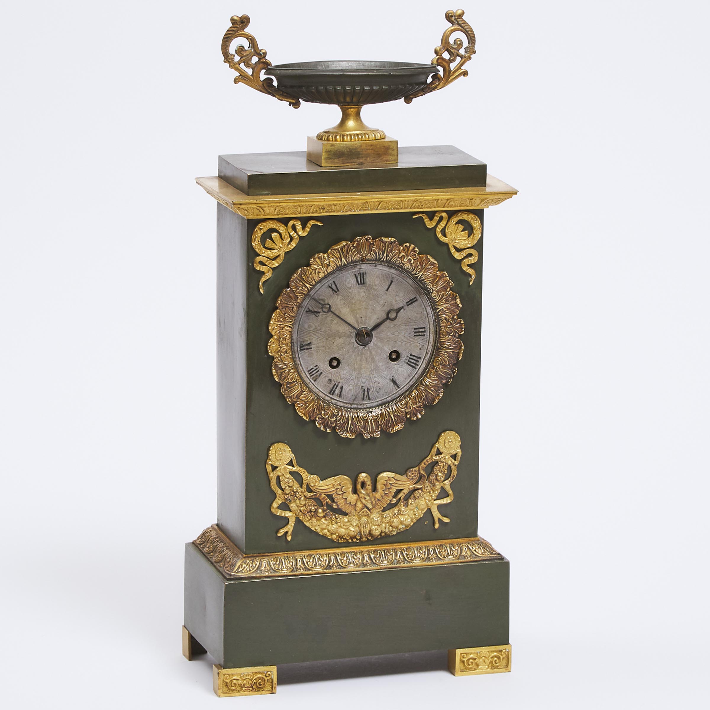 French Empire Gilt and Patinated Bronze Mantle Clock, early 19th century