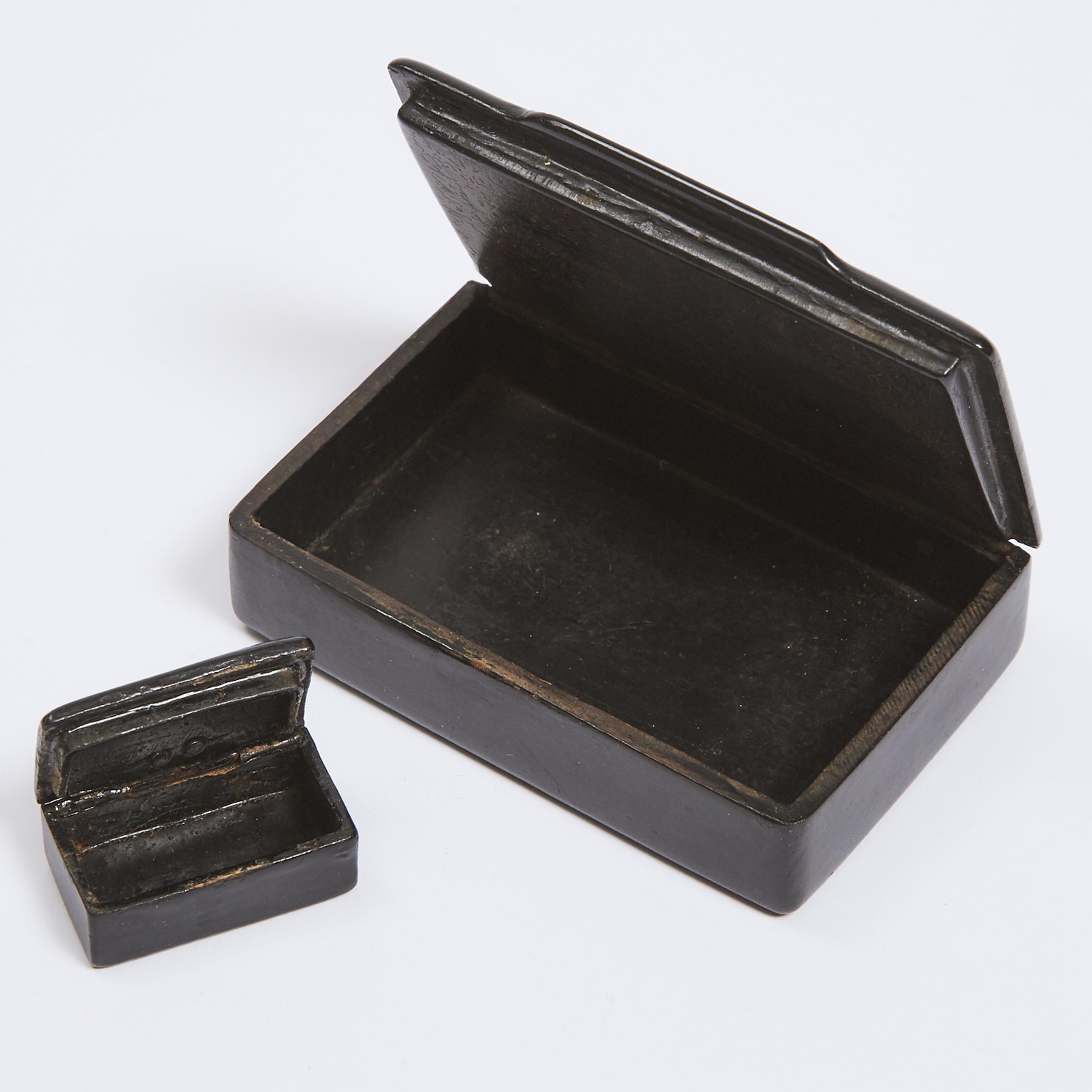 Two English Lacquer Snuff Boxes, early 19th century