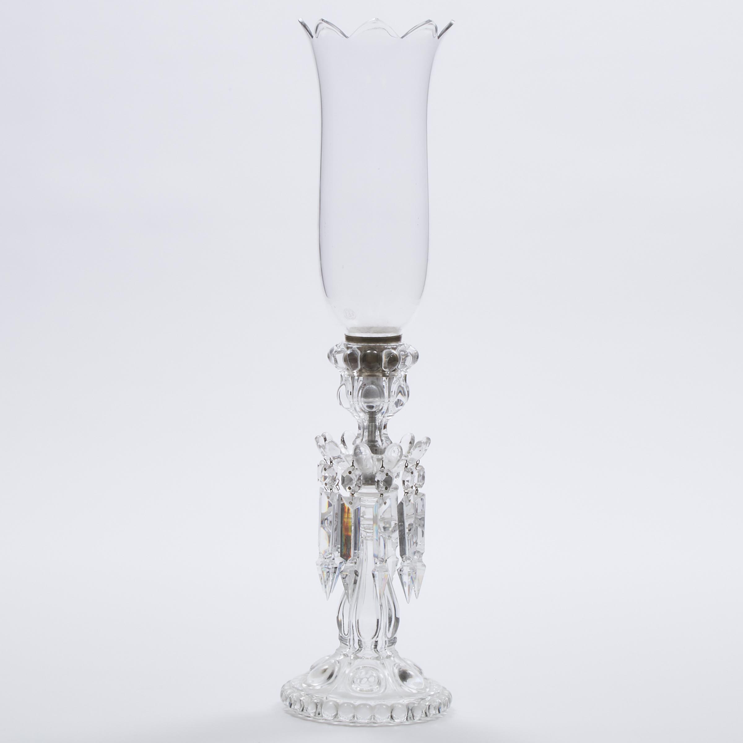 Baccarat Moulded and Cut Glass Candlestick Lustre with Shade, 20th century