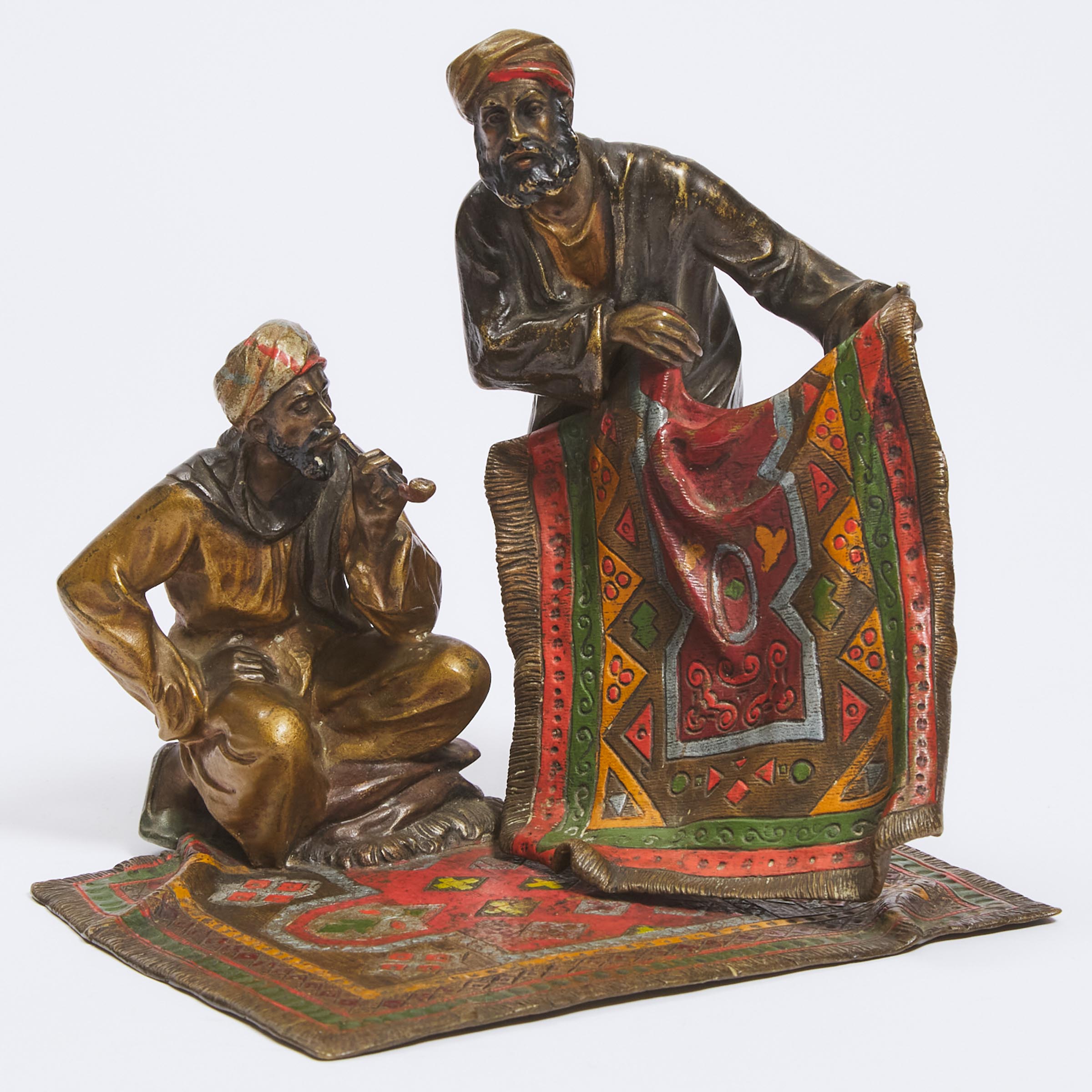 Austrian Orientalist Cold Painted Bronze Carpet Merchants Group, late 19th/early 20th century