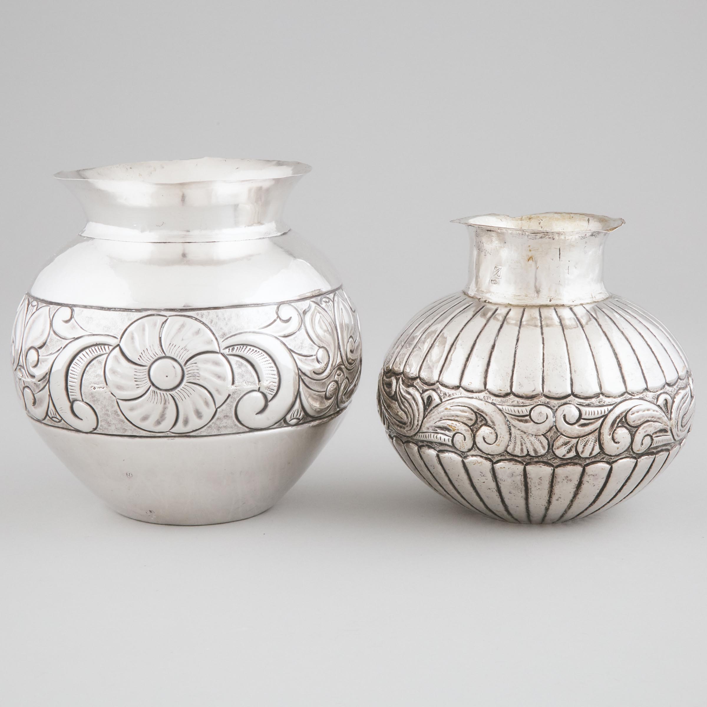 Two Peruvian Silver Vases, 20th century