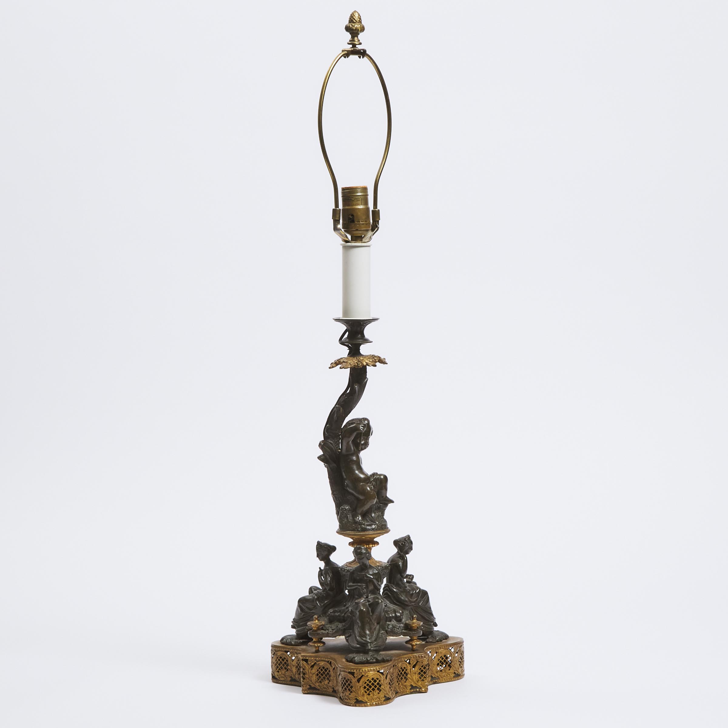 Neoclassical Gilt and Bronze Patinated Metal Table Lamp, early/mid 20th century