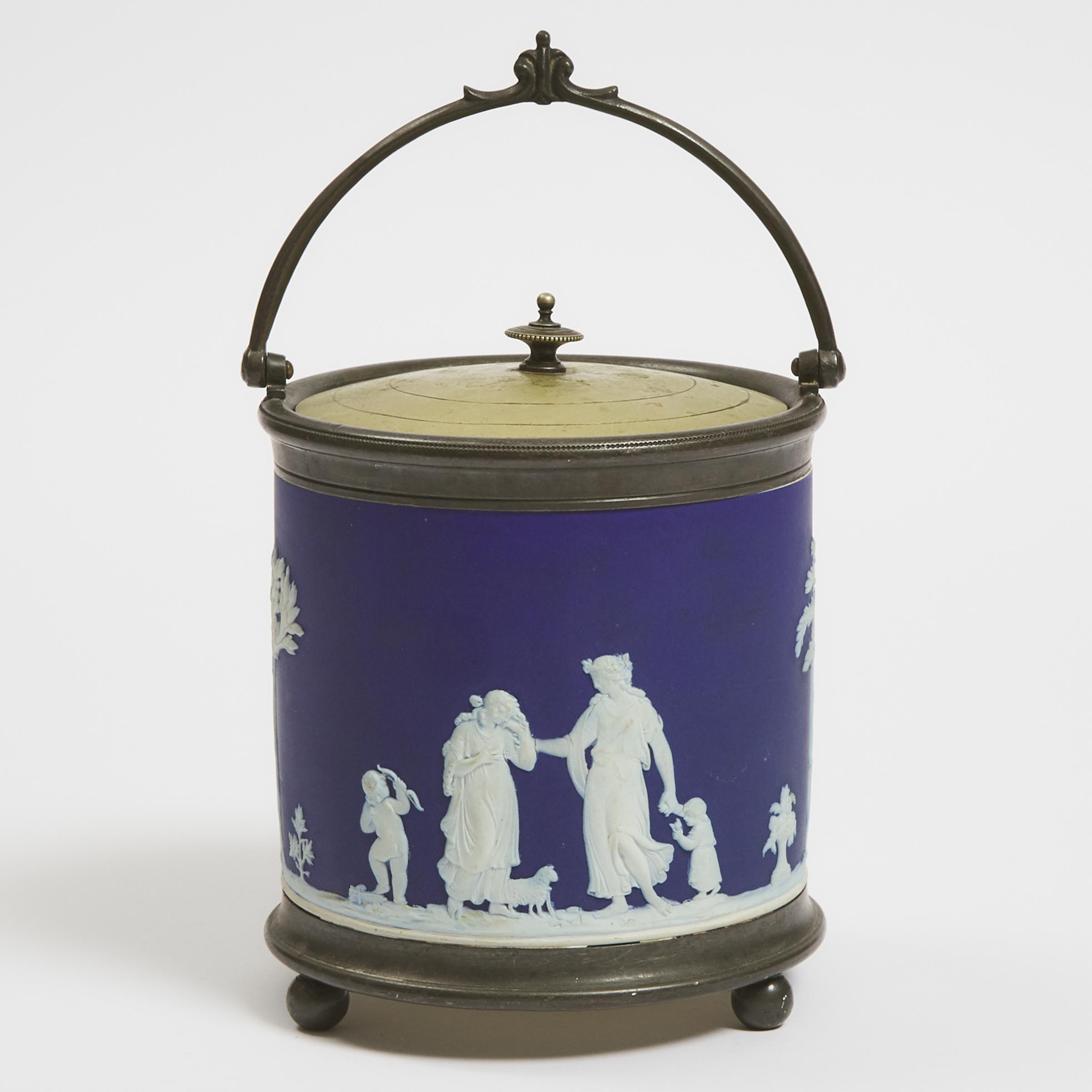 Wedgwood Blue Jasper-Dip Biscuit Barrel, late 19th/early 20th century