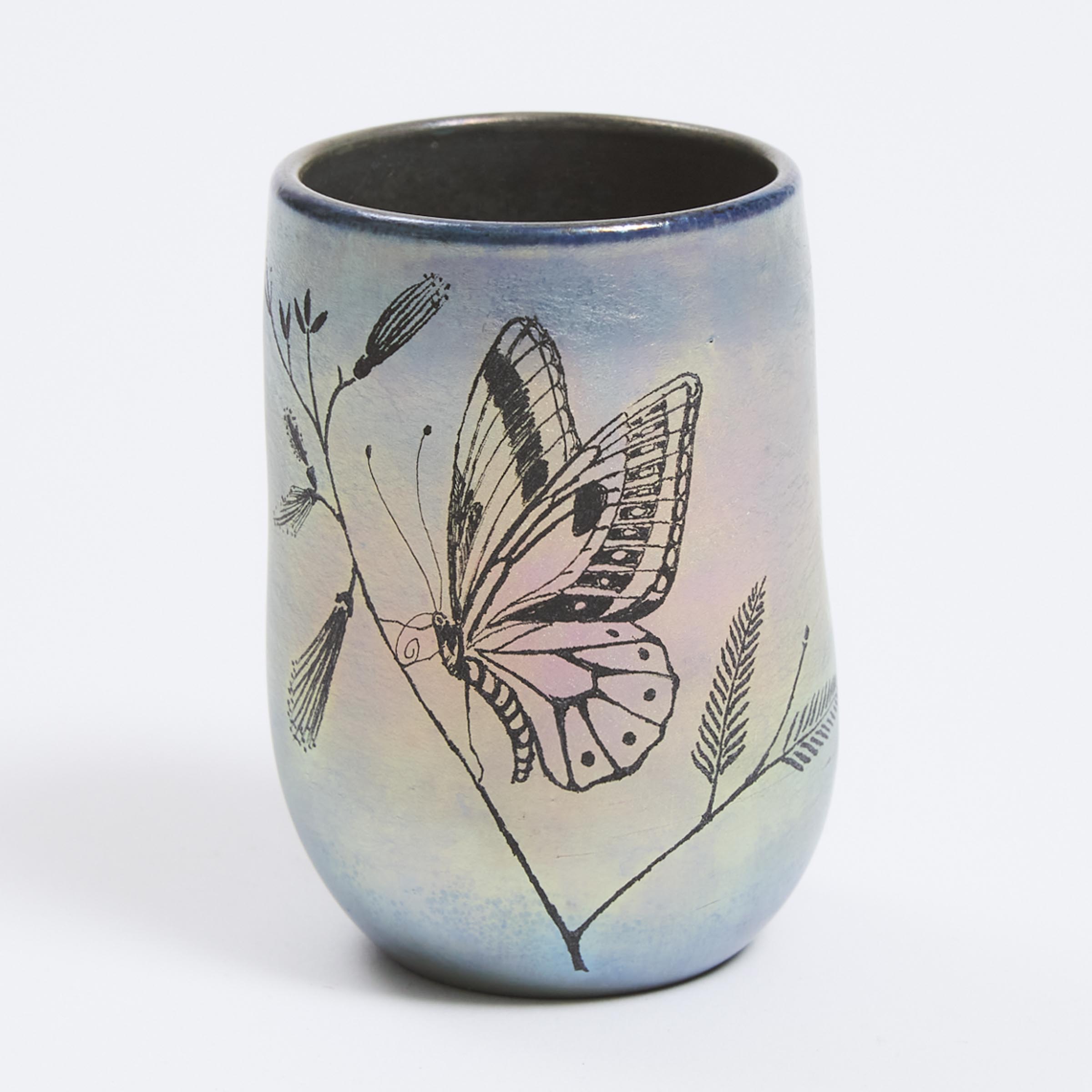 Charles Lotton (American, 1935-2021), Miniature Iridescent Glass Vase engraved by Max Erlacher (Austrian, b.1933), 2005