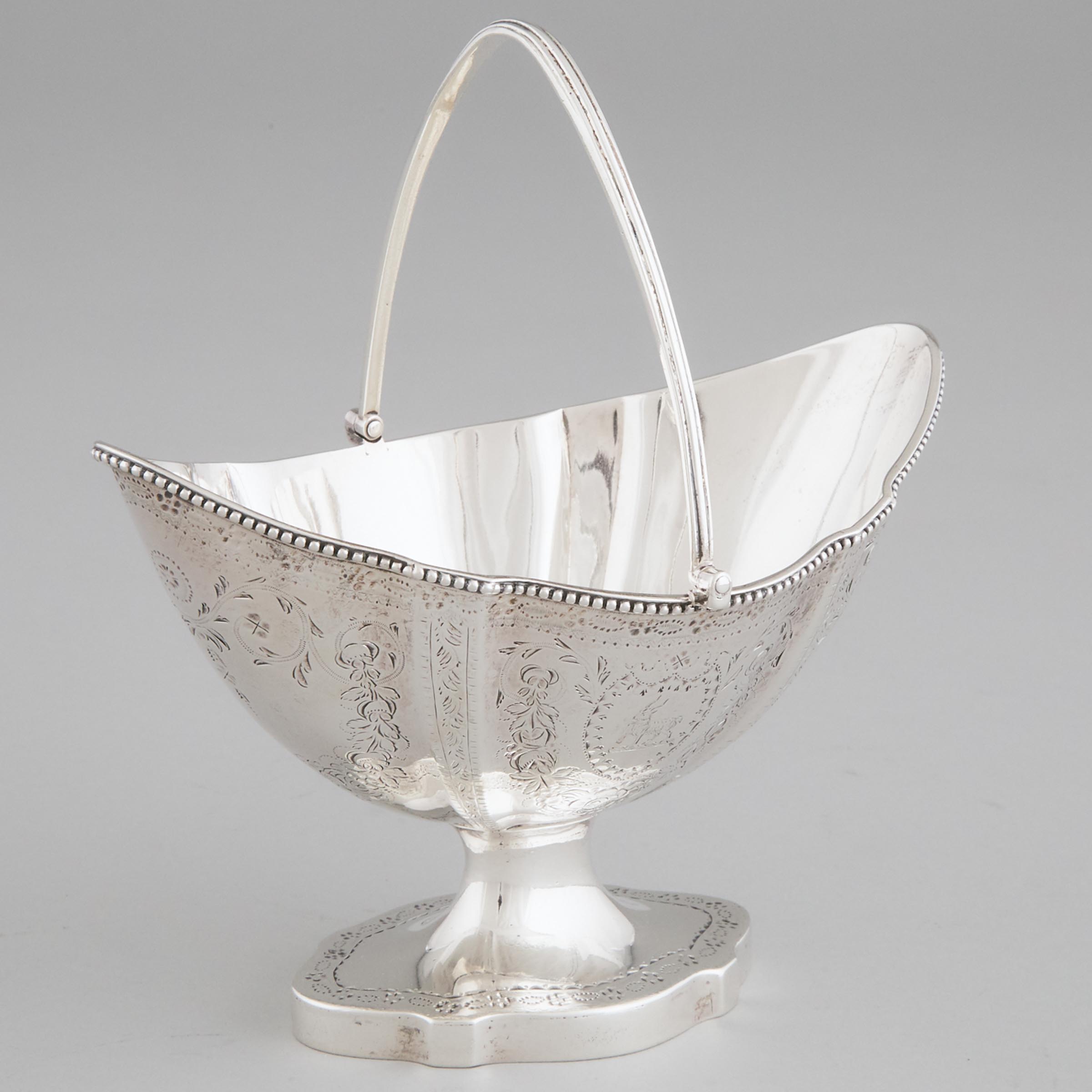 George III Silver Bright-Cut Shaped Oval Sugar Basket, Henry Chawner, London, 1786