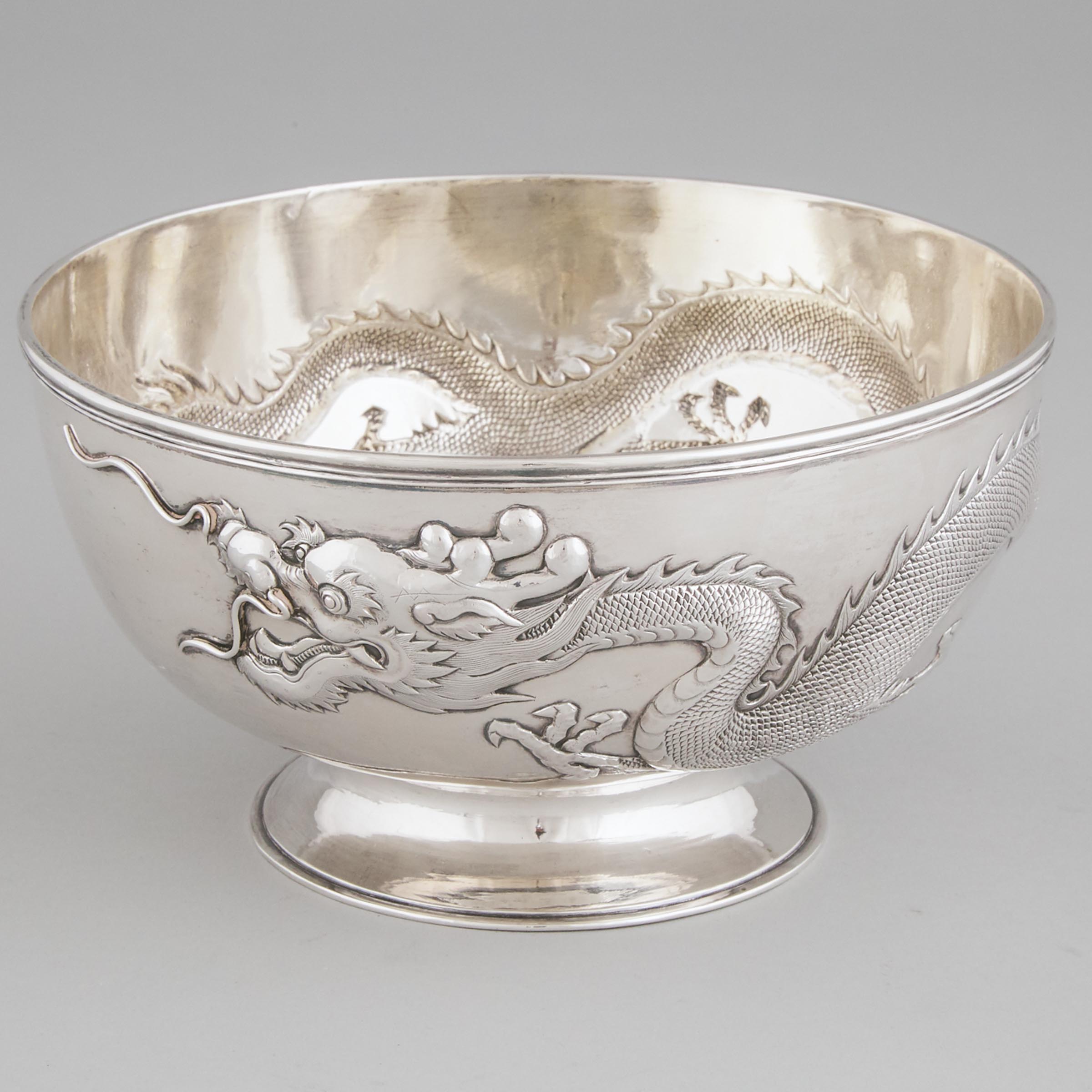 Chinese Export Silver Footed Bowl, Kwong Man Shing, Hong Kong and possibly Canton, early 20th century