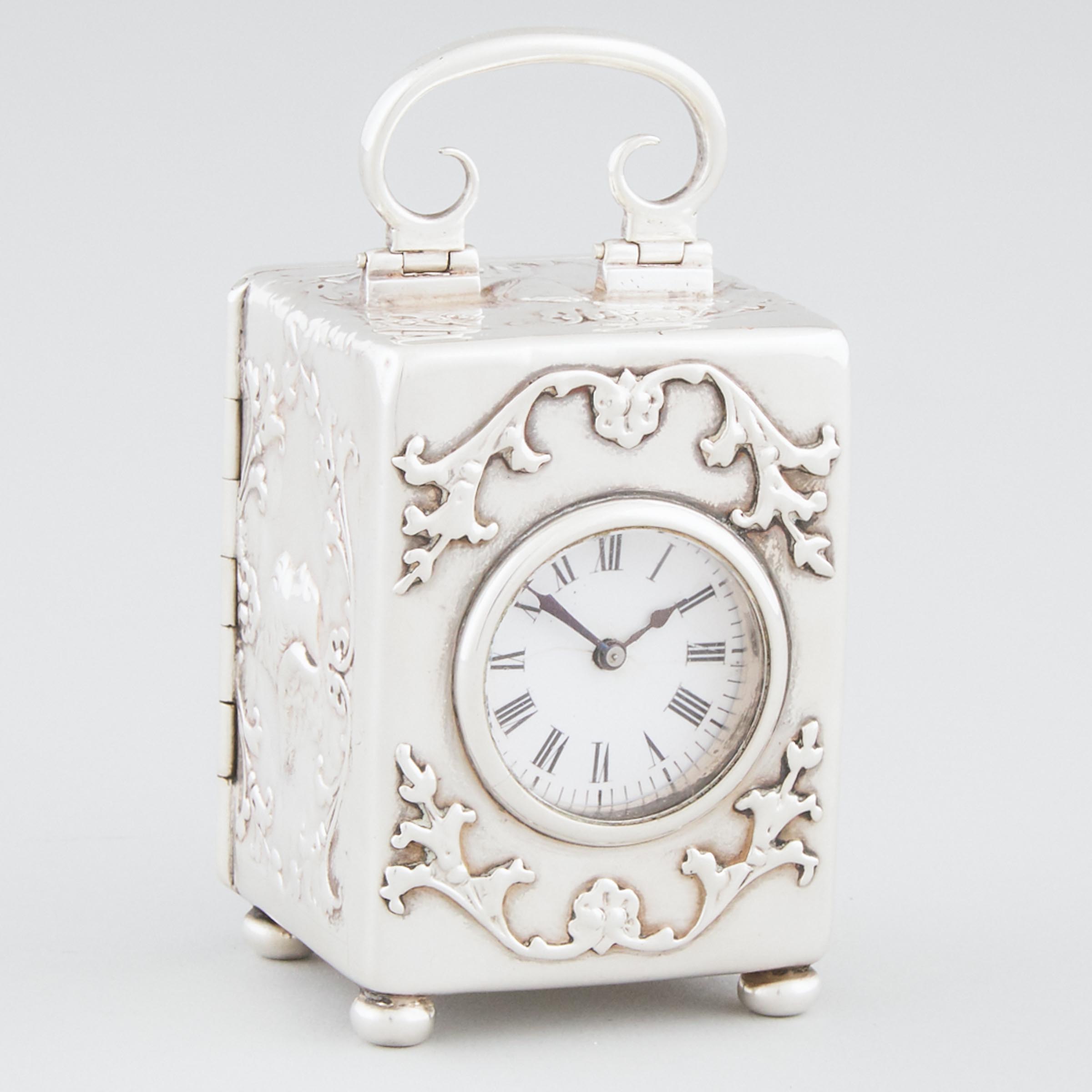Edwardian Silver Cased Carriage Clock, William Comyns, London, 1901