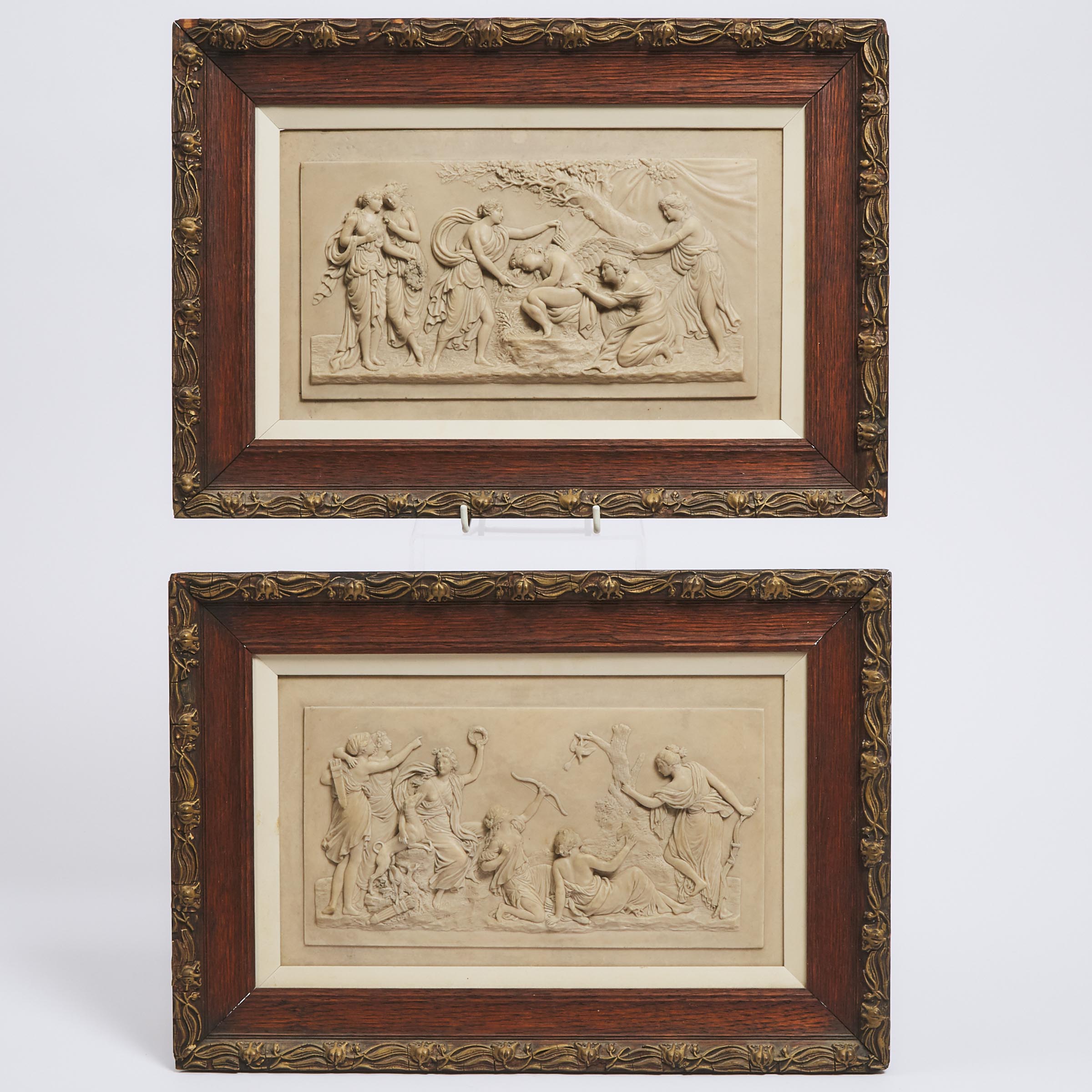 Pair of Italian Marble Composite Classical Relief Plaques, c.1900