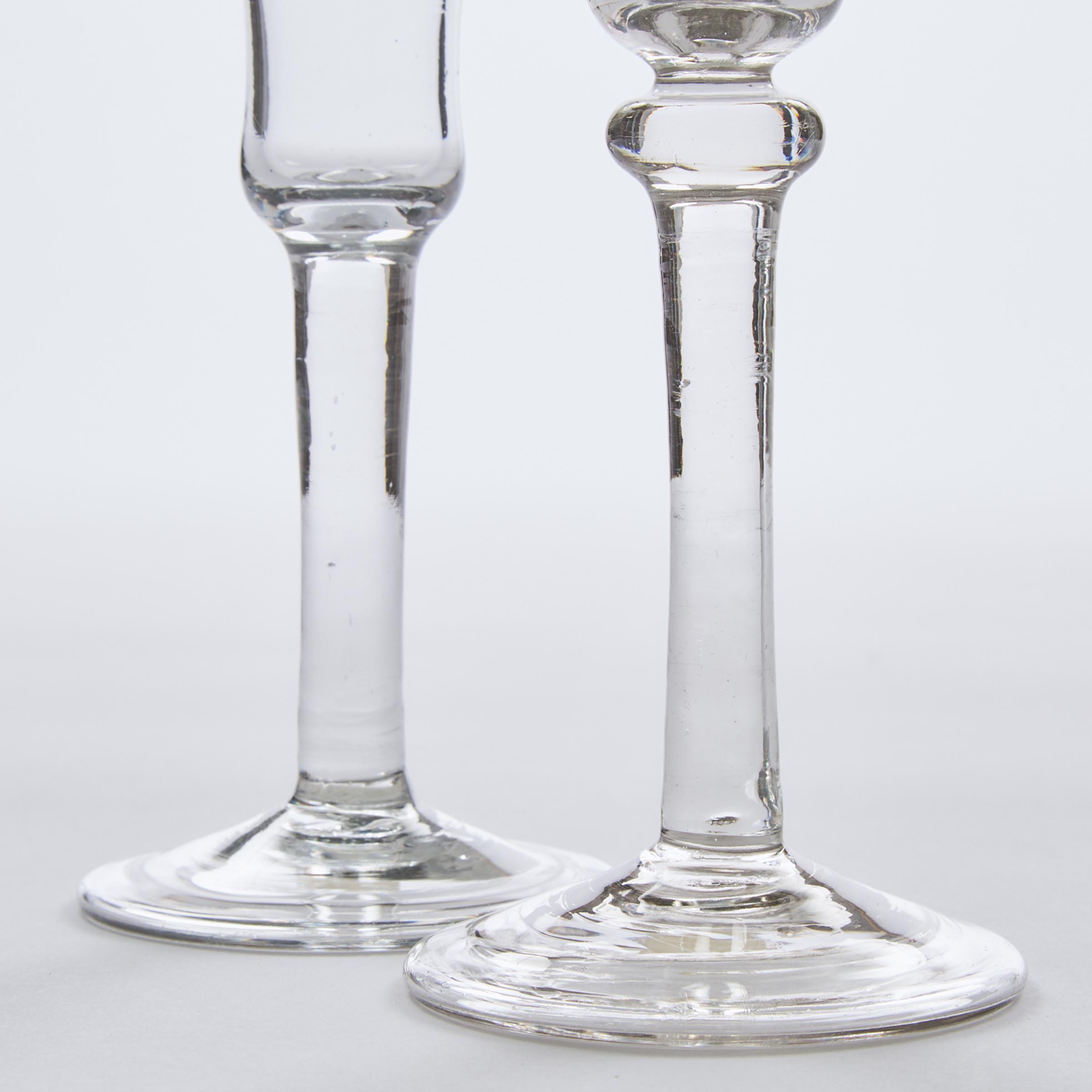Two English Balustroid or Plain Stemmed Wine Glasses, mid-18th century