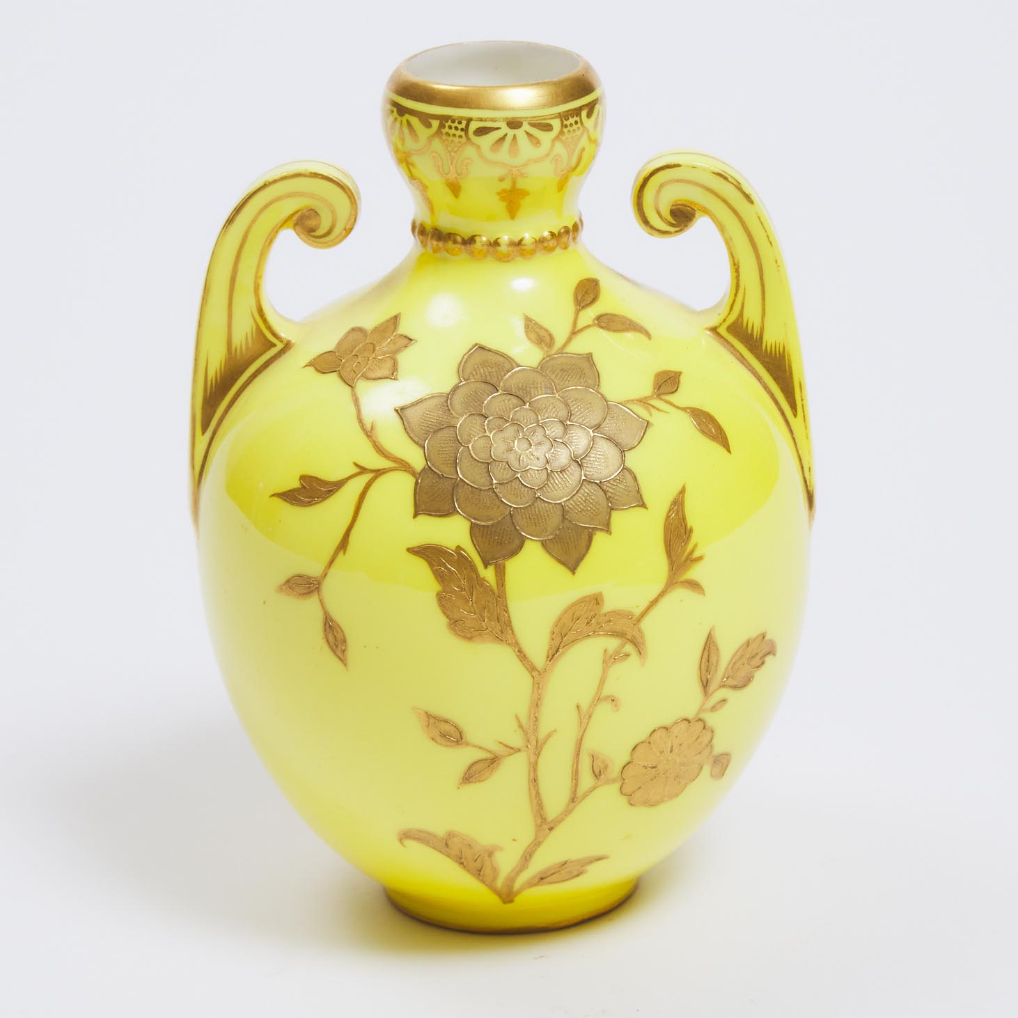 Royal Crown Derby Yellow and Gilt Ground Cabinet Vase, 1884