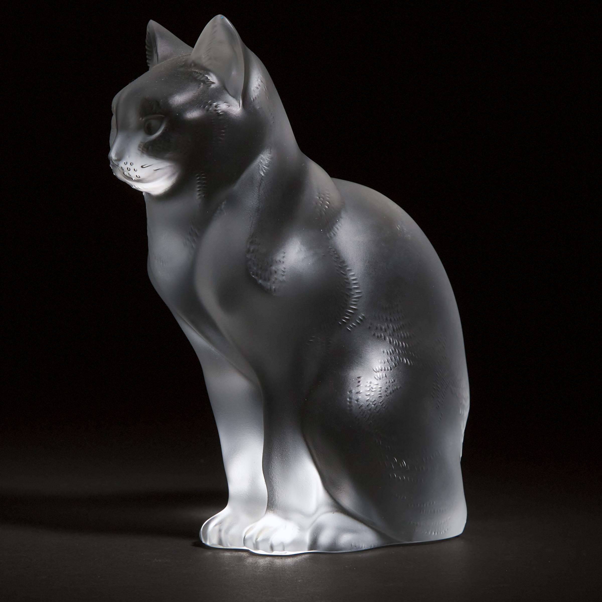 Lalique Moulded and Frosted Glass Seated Cat, post-1978