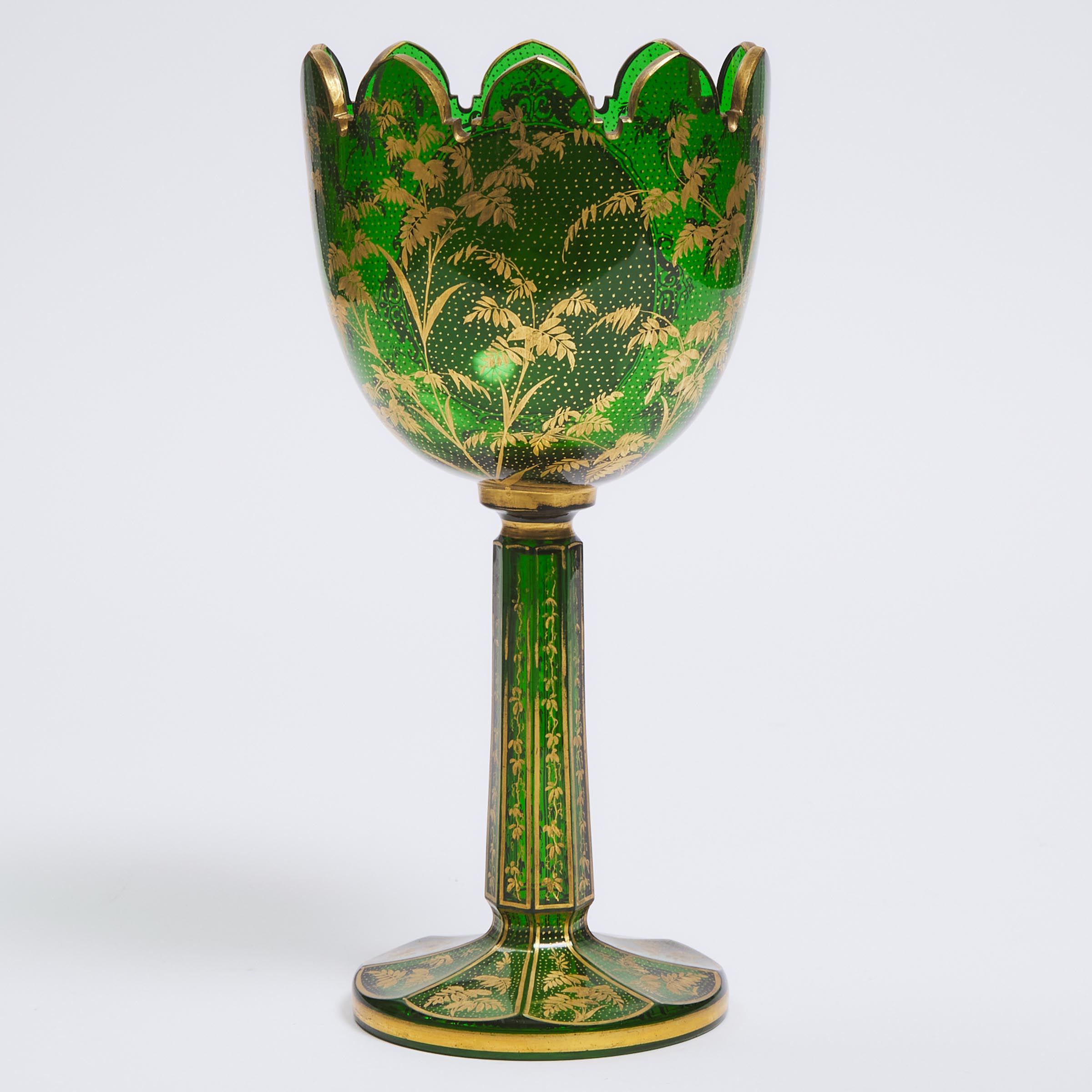 Bohemian Green and Gilt Glass Enameled Portrait Vase, late 19th century