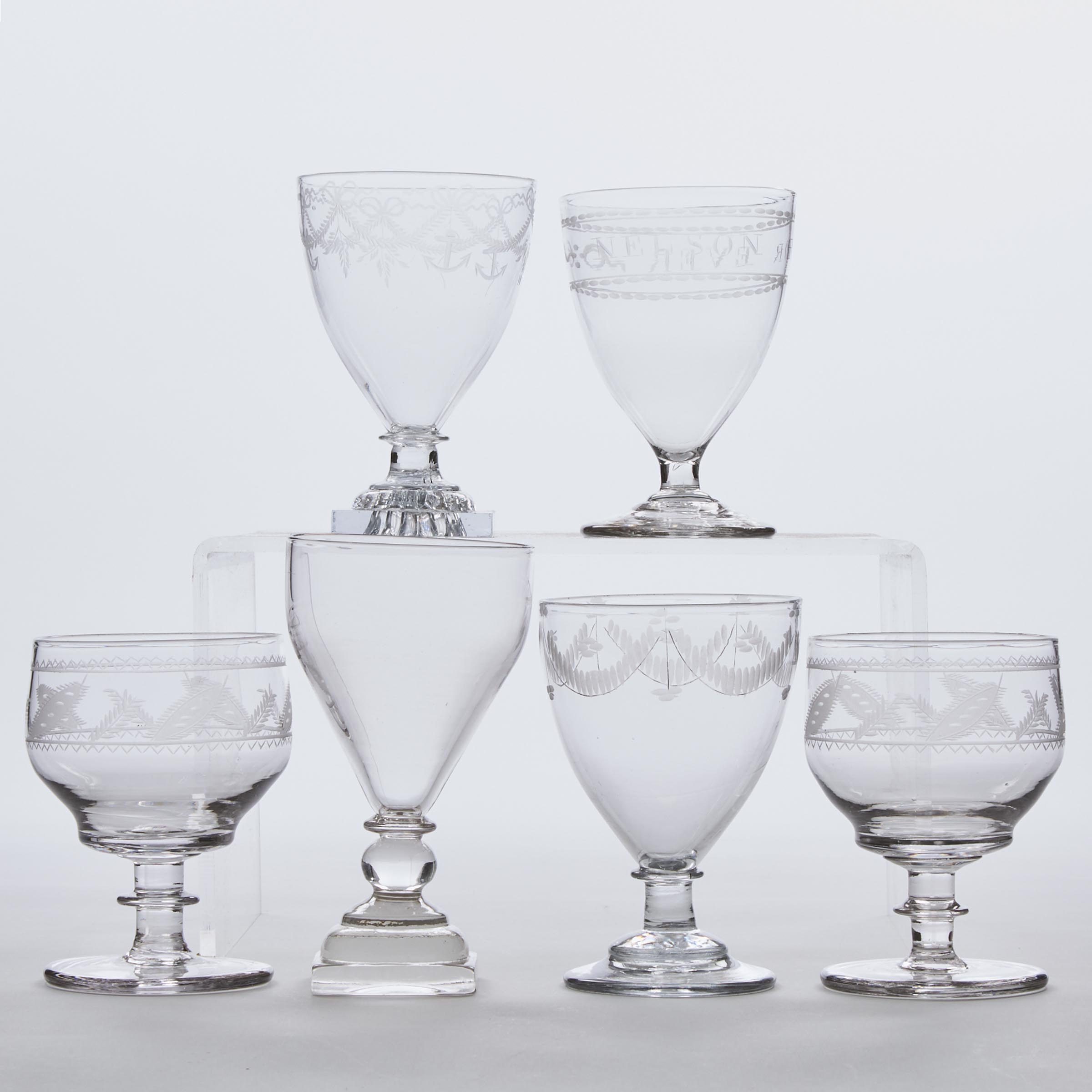 Six Various English Glass Rummers, late 18th/early 19th century