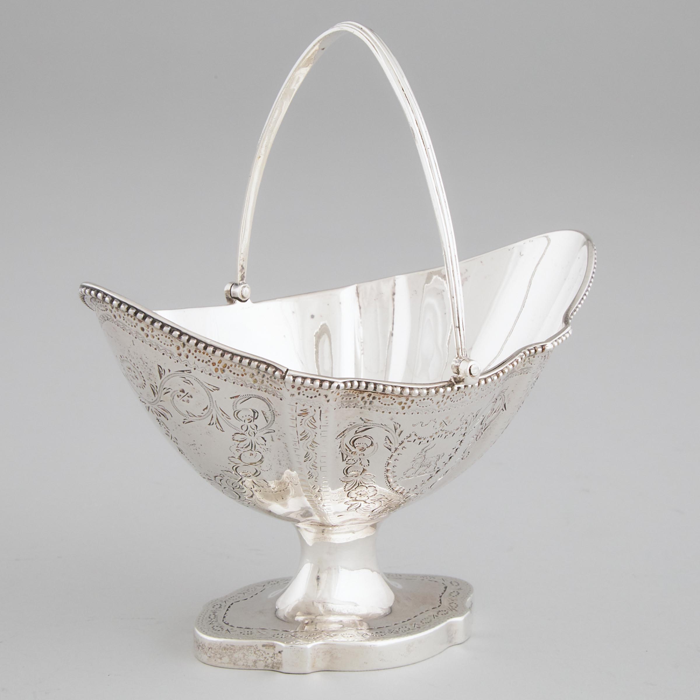 George III Silver Bright-Cut Shaped Oval Sugar Basket, Henry Chawner, London, 1786