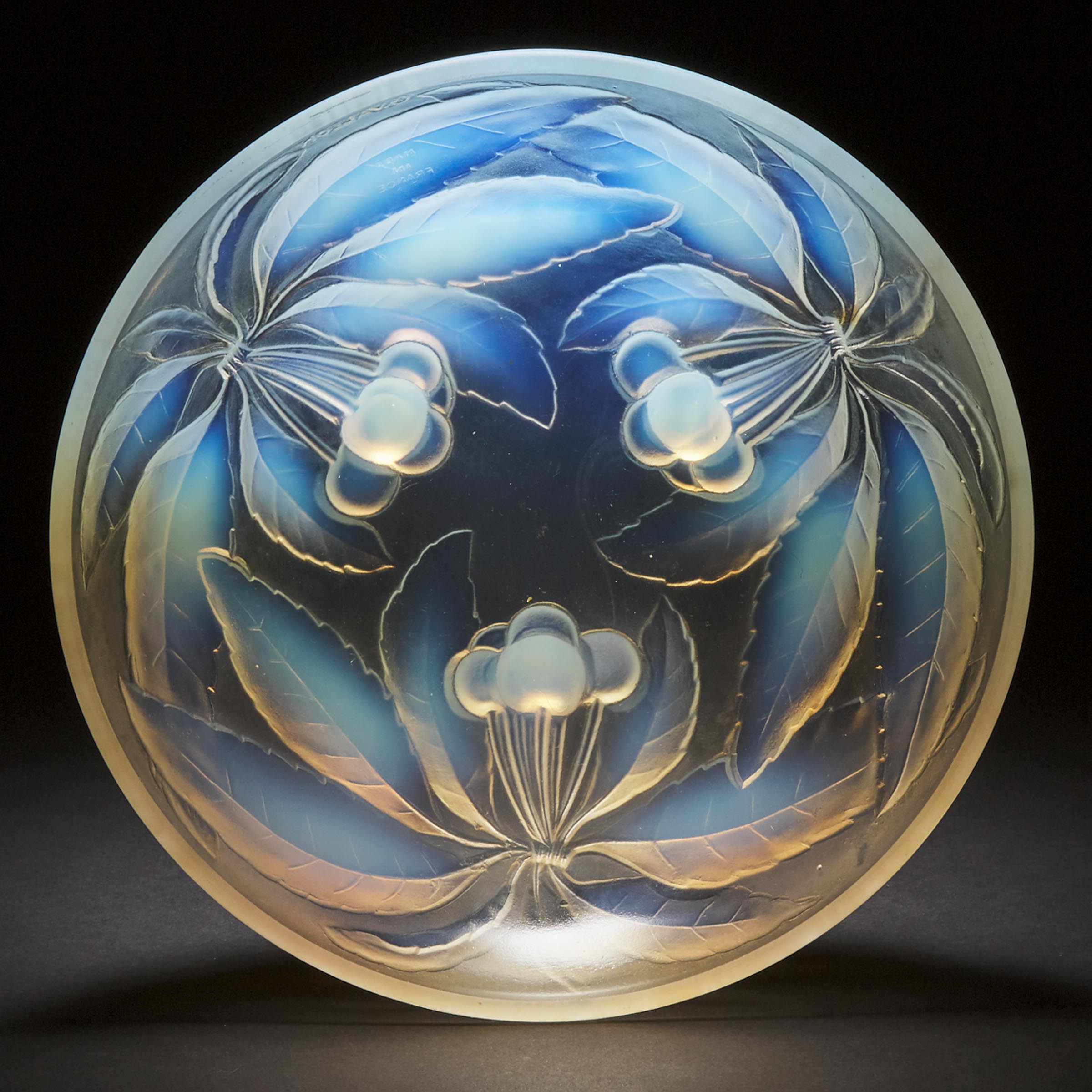 G. Vallon Moulded and Frosted Opalescent Glass Bowl, mid-20th century