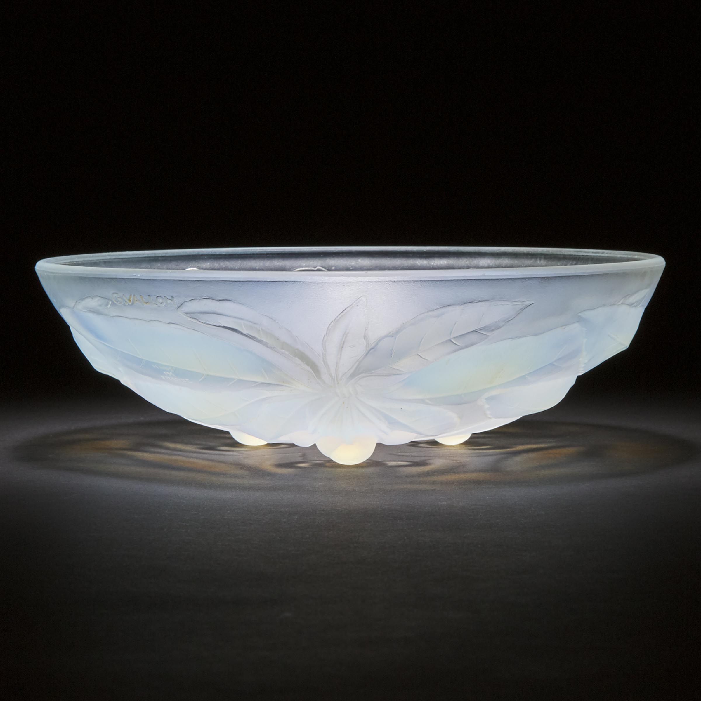 G. Vallon Moulded and Frosted Opalescent Glass Bowl, mid-20th century