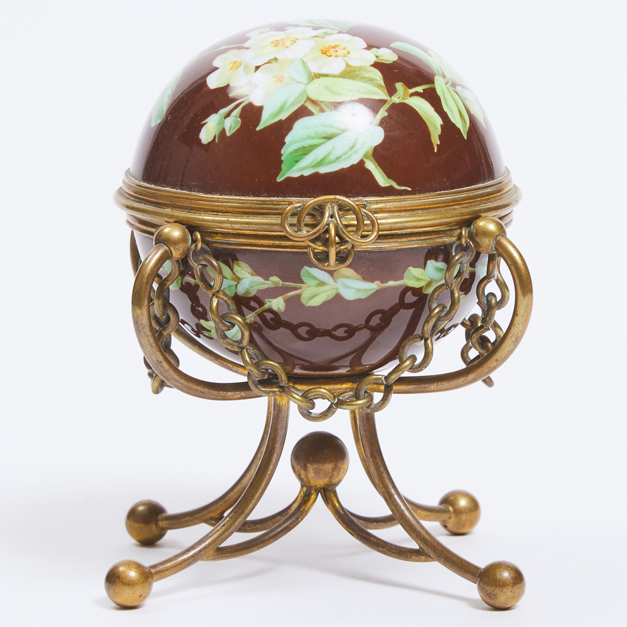 French Porcelain and Gilt Metal Powder Box, Maison Alphonse Giroux, 19th century 