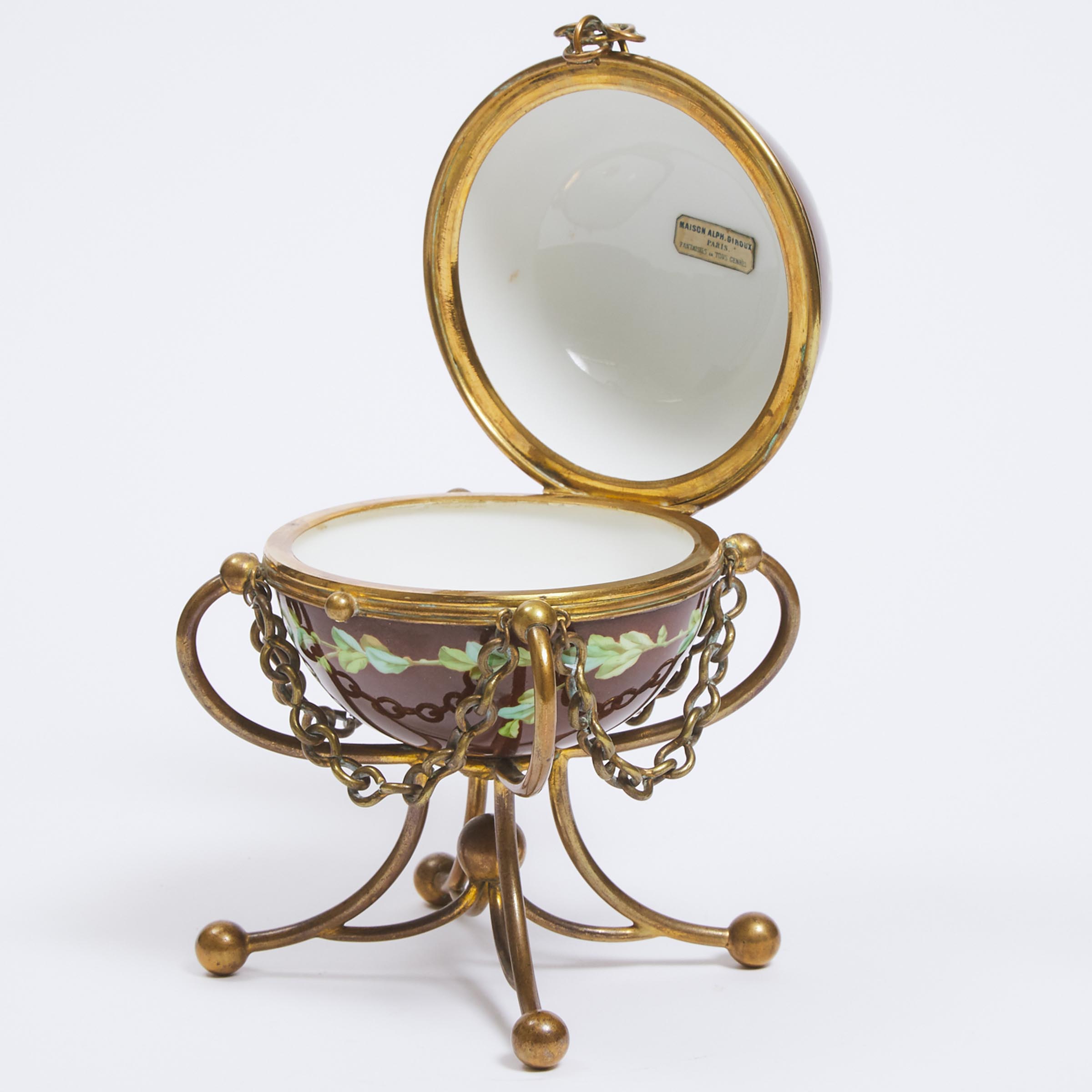 French Porcelain and Gilt Metal Powder Box, Maison Alphonse Giroux, 19th century 