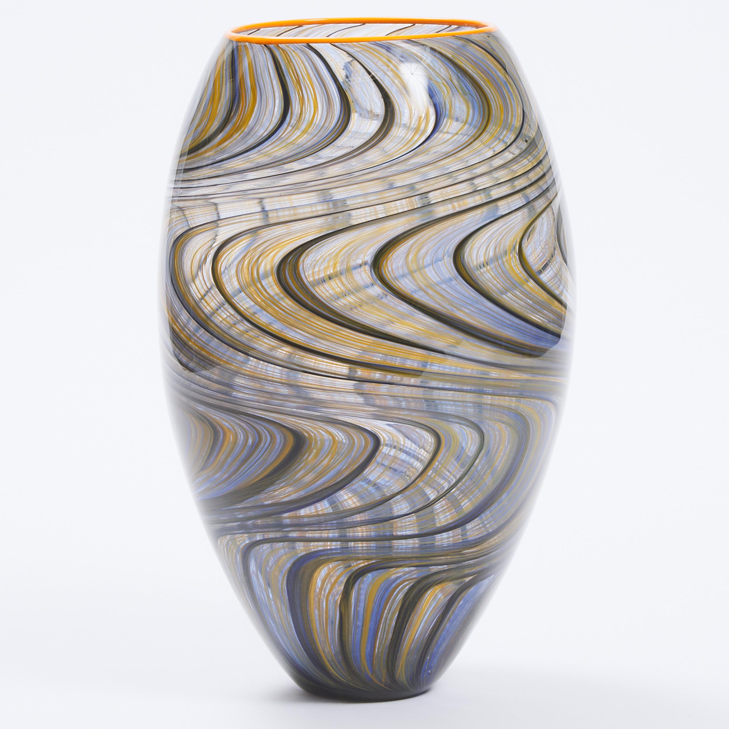 Welmo Internally Decorated Studio Glass Vase, early 21st century
