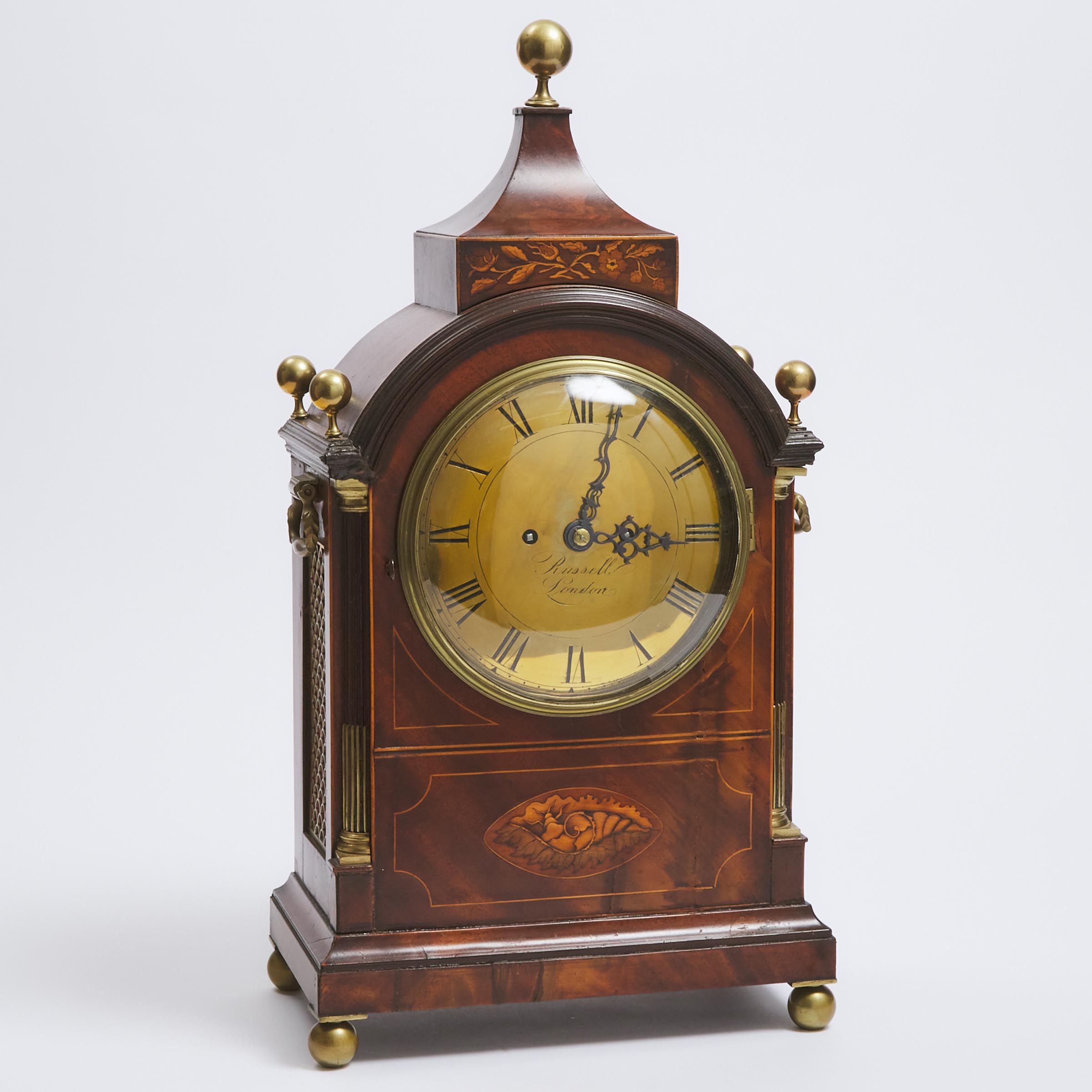 George III Flame Mahogany Bracket Clock, Russell of London, c.1790