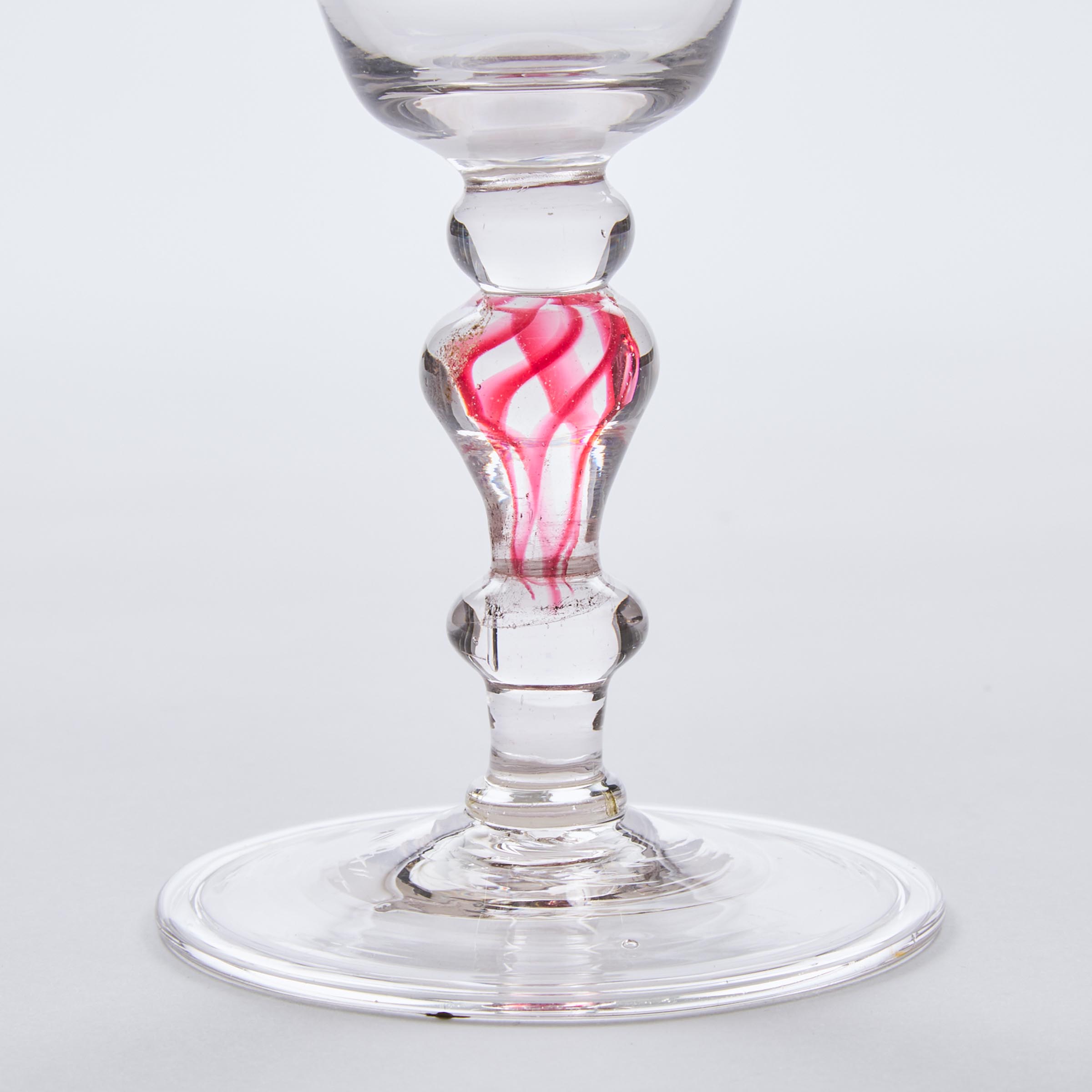 Bohemian Red Twist Stemmed Engraved Wine Glass, early 18th century