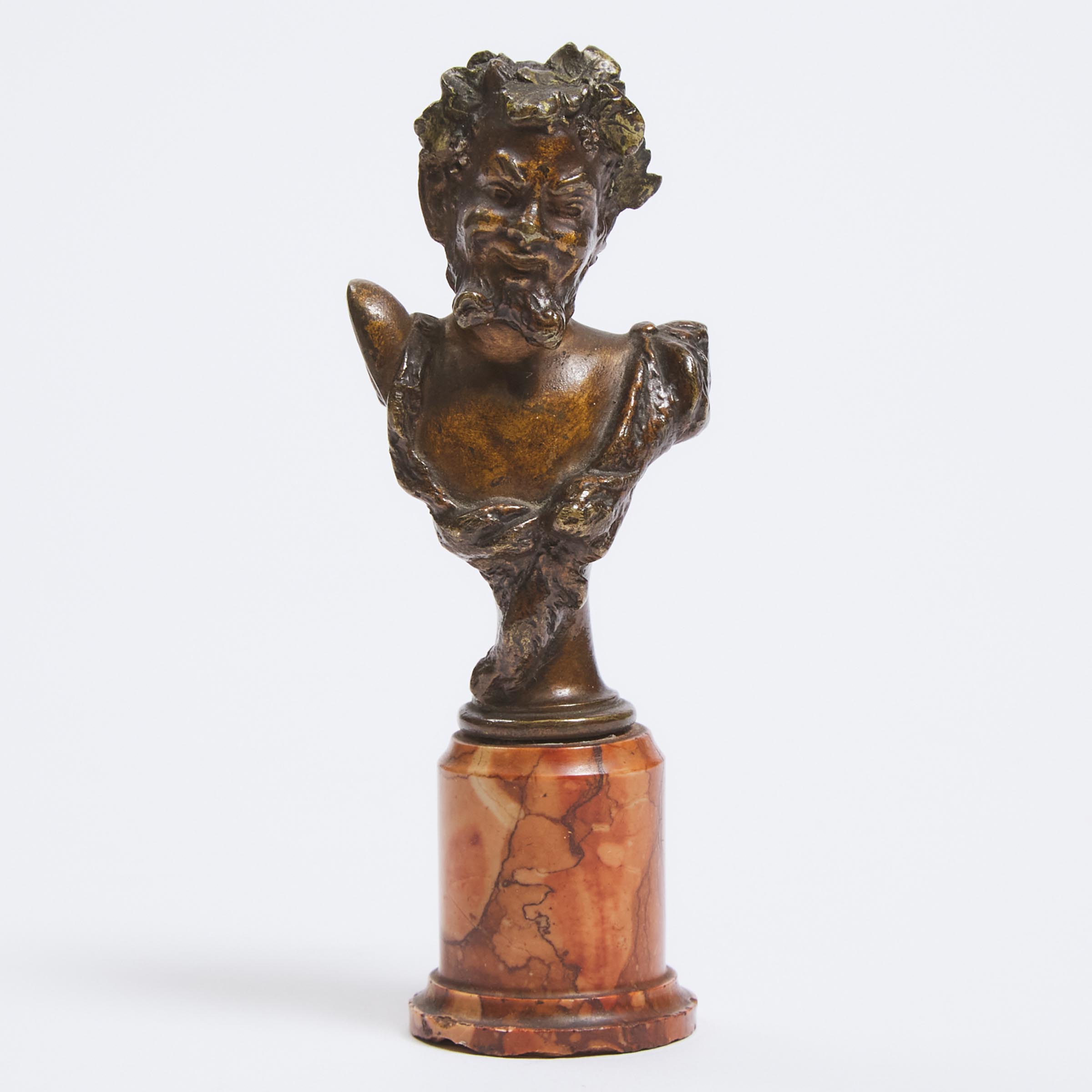 Italian Bronze Miniature Bust of Bacchanalian Satyr, late 19th century