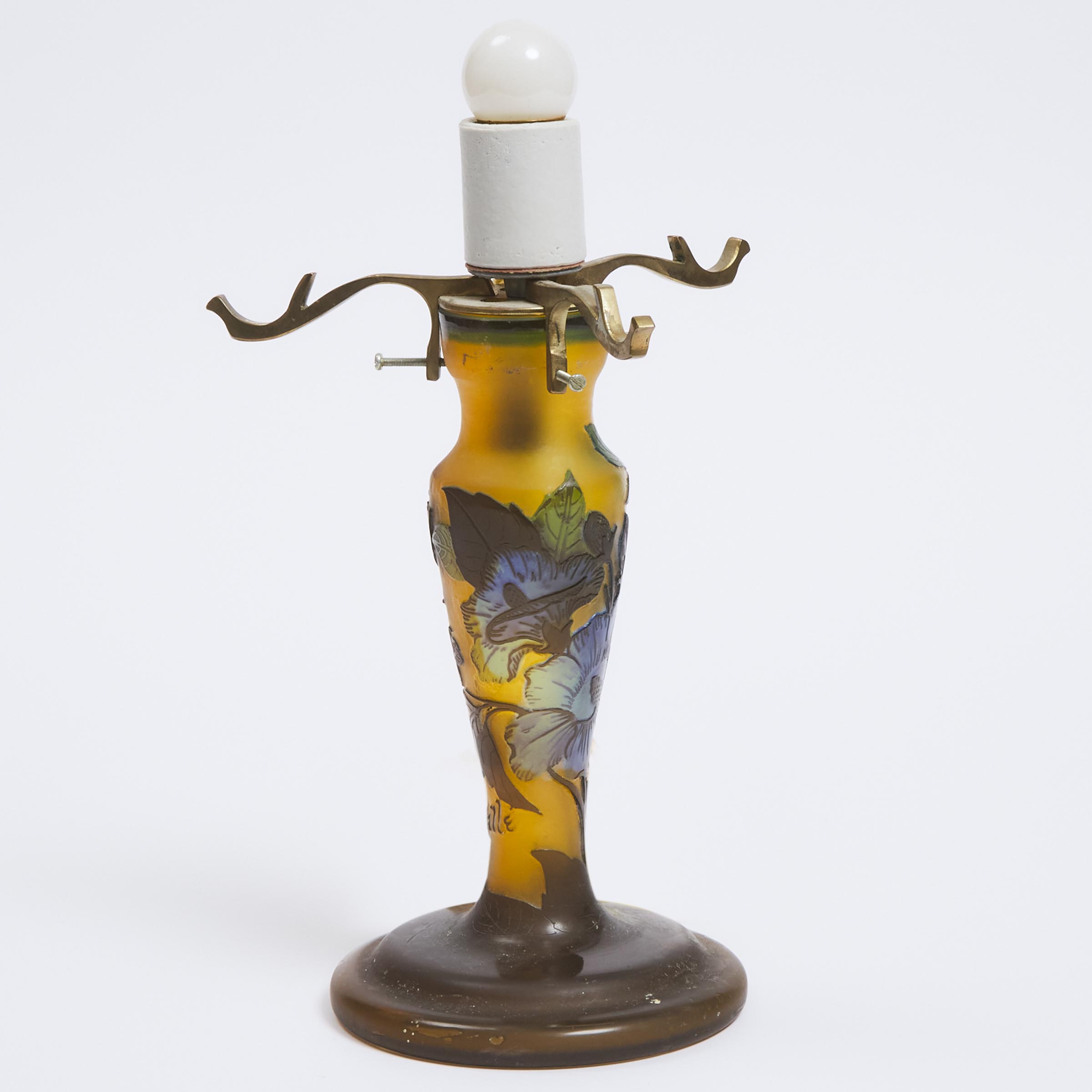 Romanian Gallé Style Cameo Glass Lamp Base, 20th century