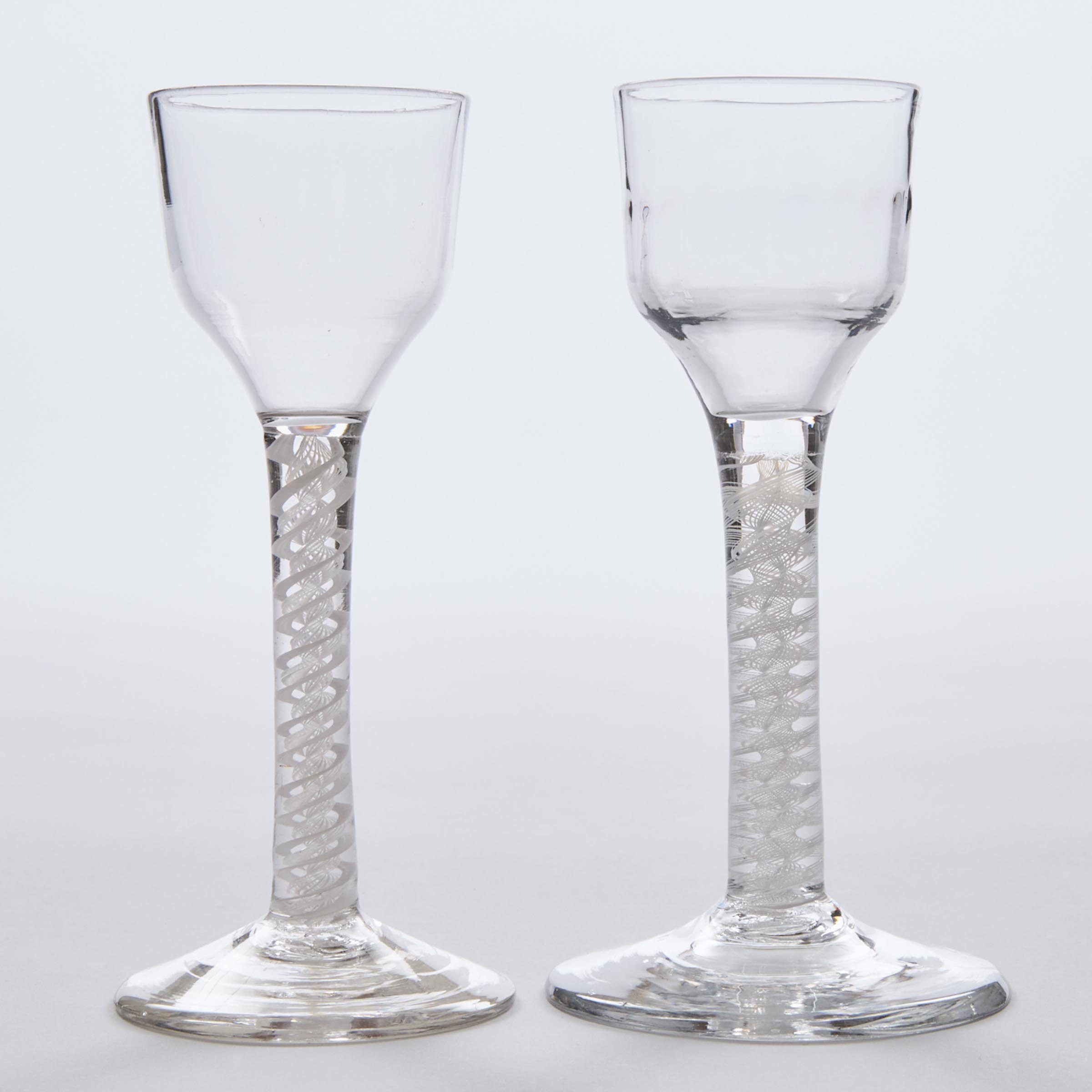 Two English Opaque Twist Stemmed Wine Glasses, c.1760-80