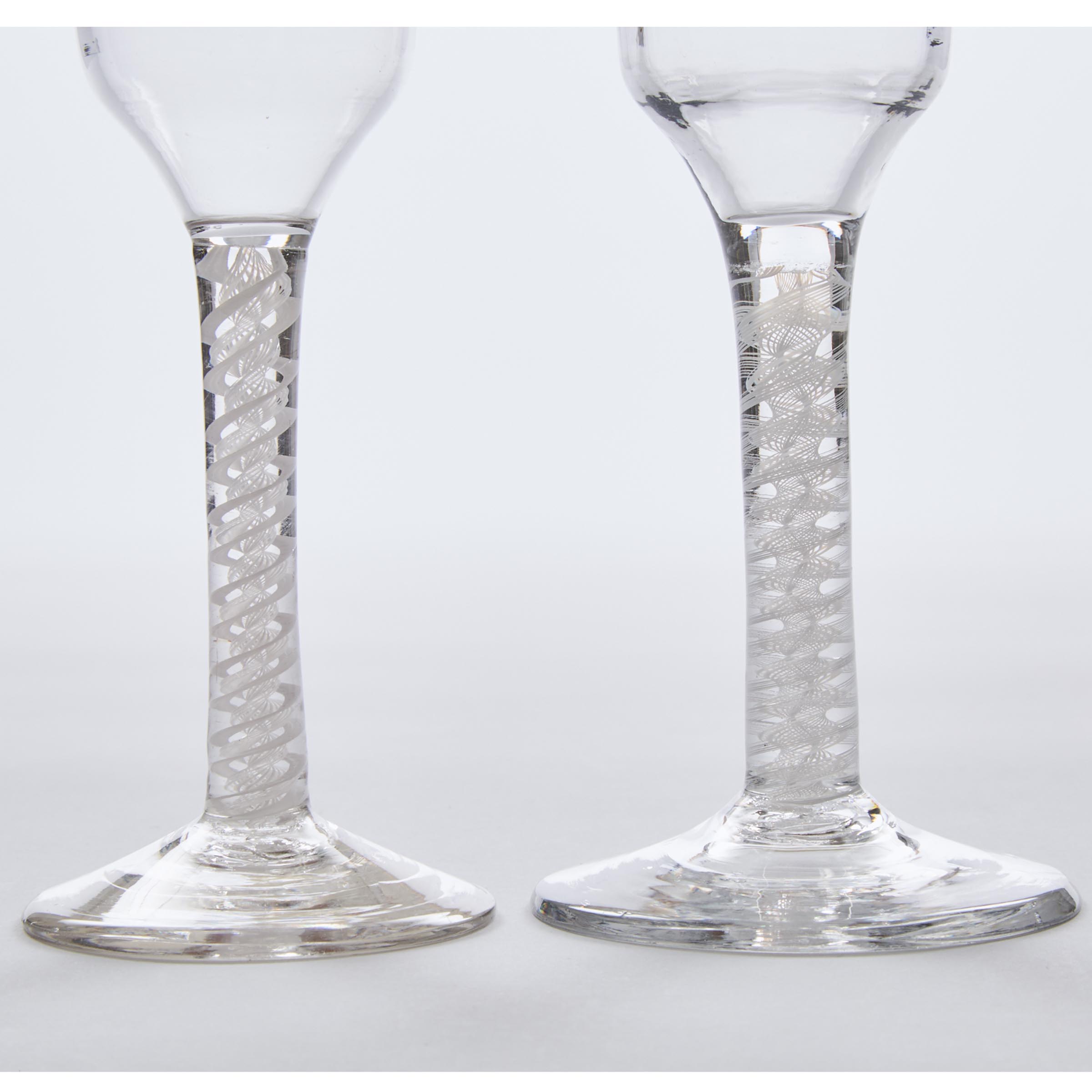 Two English Opaque Twist Stemmed Wine Glasses, c.1760-80