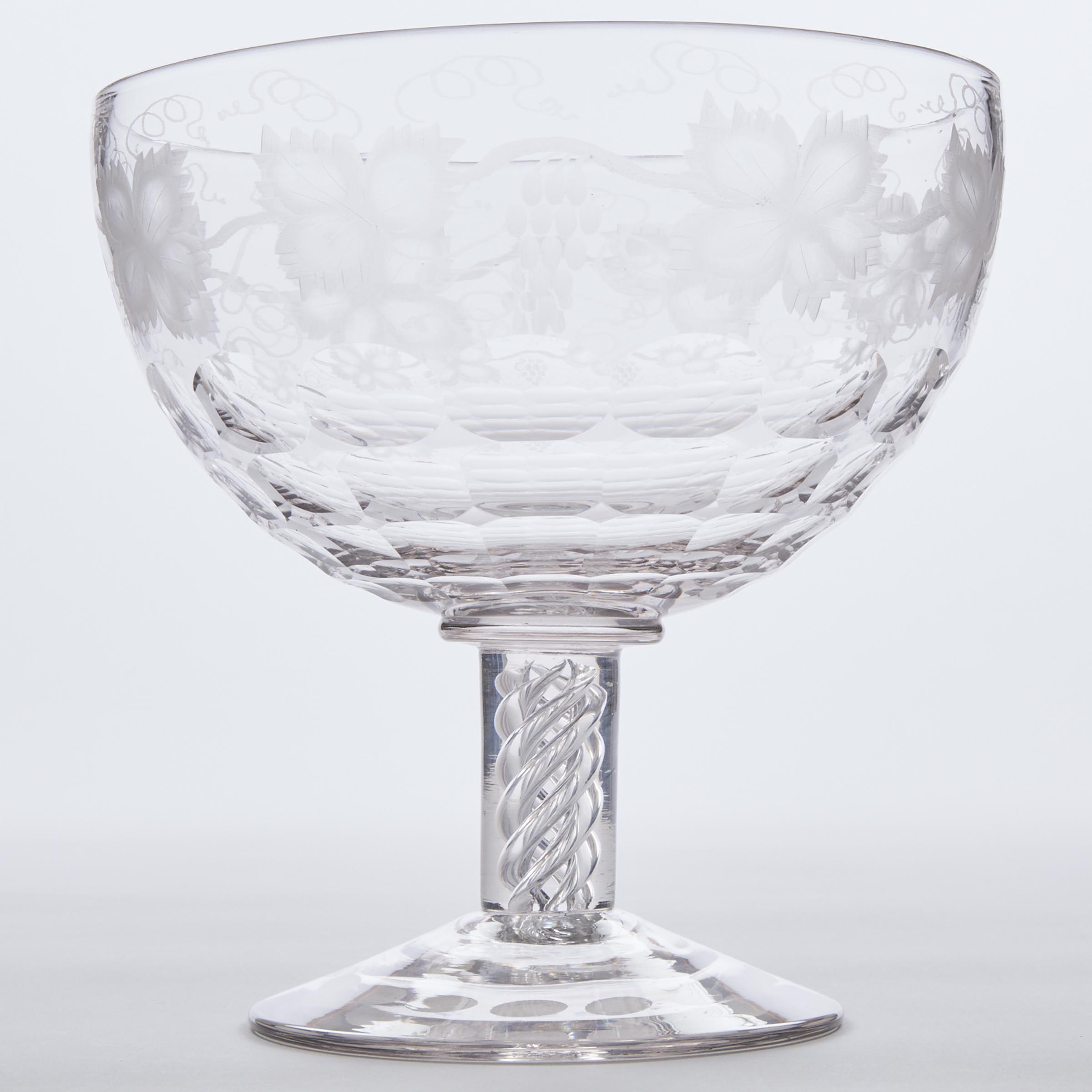 Continental Cut and Etched Glass Pedestal Footed Bowl, 19th century