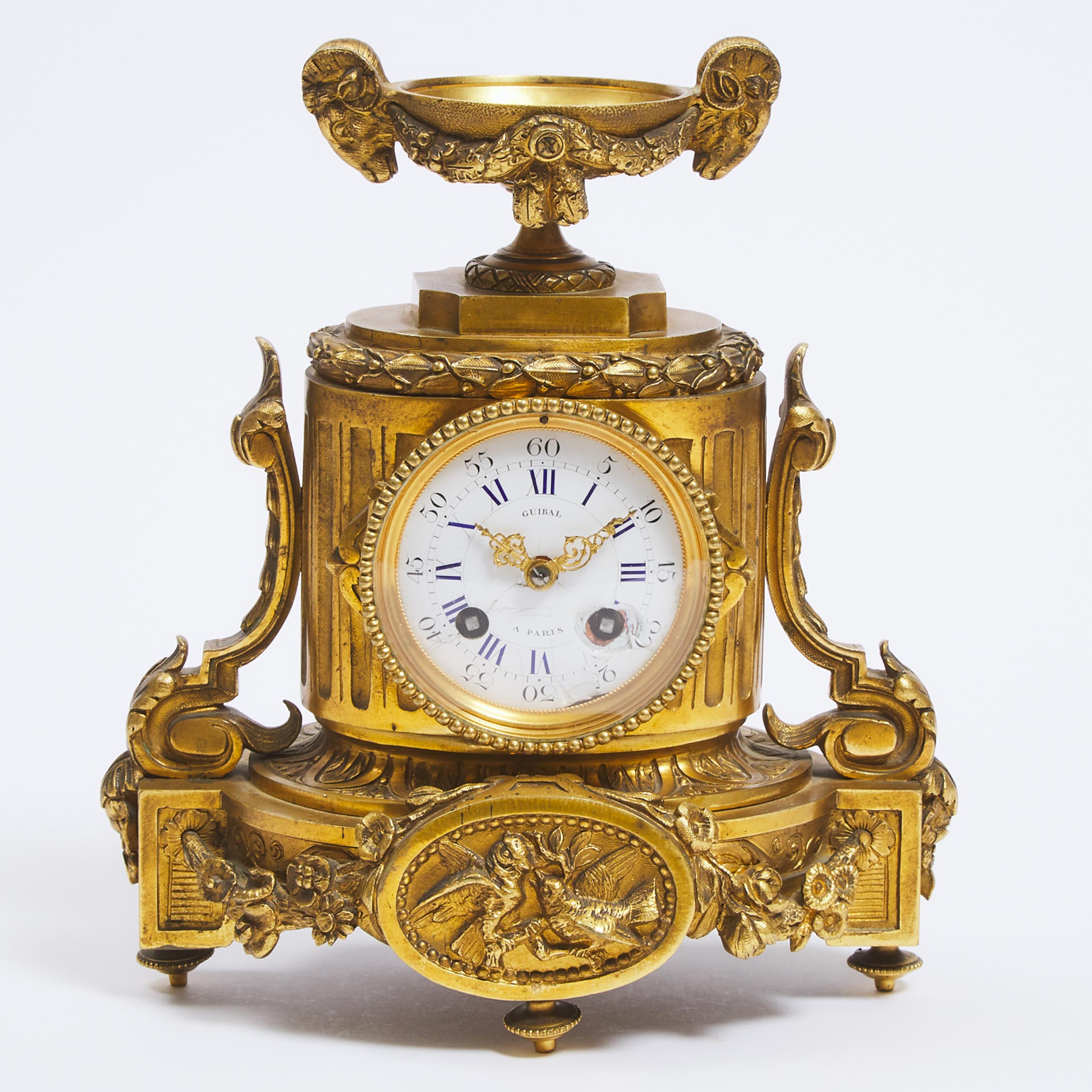 Small French Gilt Bronze Mantle Clock, Guibal a Paris, mid 19th century