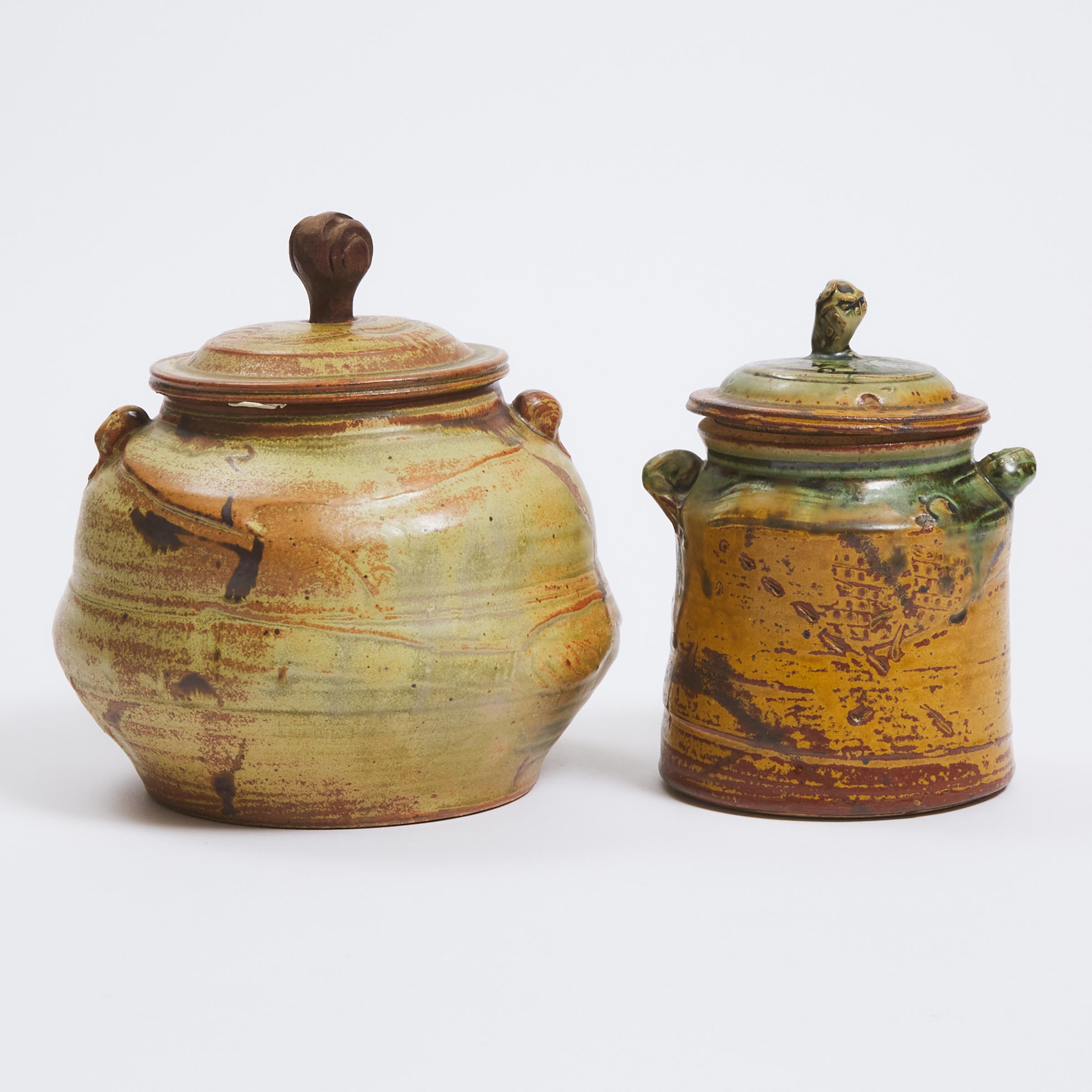 John Glick (American, 1938-2017), Two Stoneware Jars, Plum Tree Pottery, late 20th/early 21st century