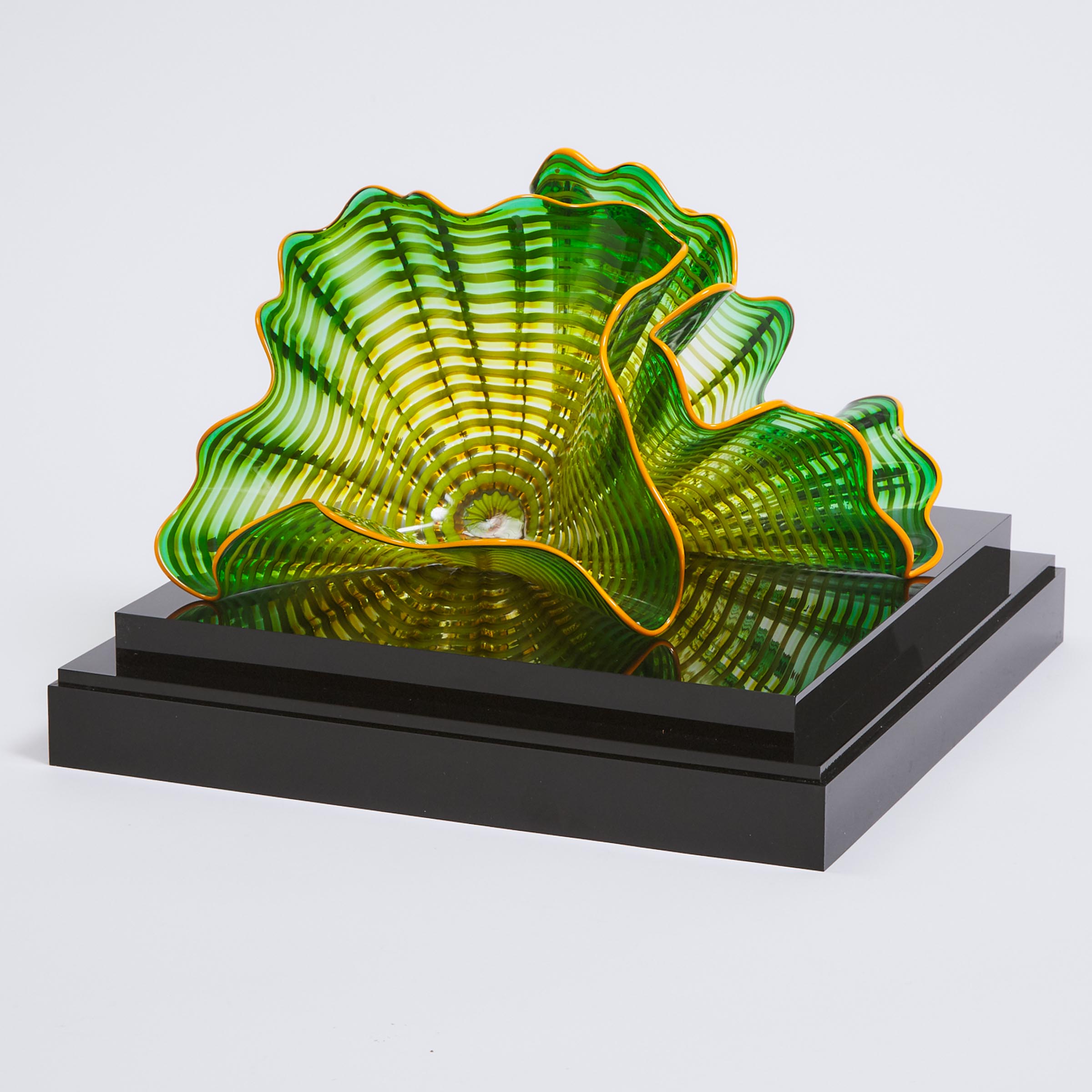 Dale Chihuly (American, b.1941), Laguna Persian Green Glass Group with Orange Lip Wraps, 2018