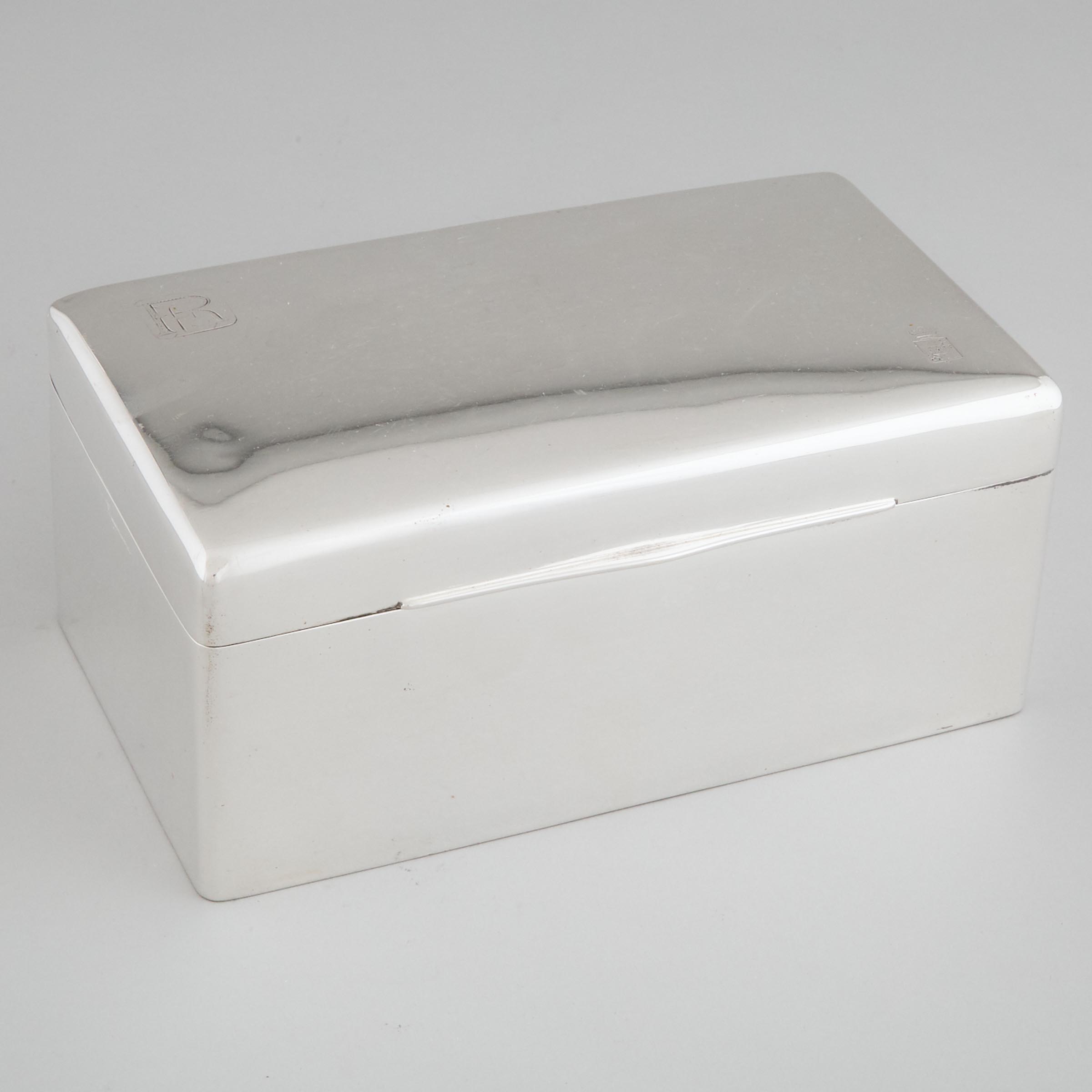 German Silver Rectangular Cigar Box, Hermann Behrnd, Dresden, 20th century