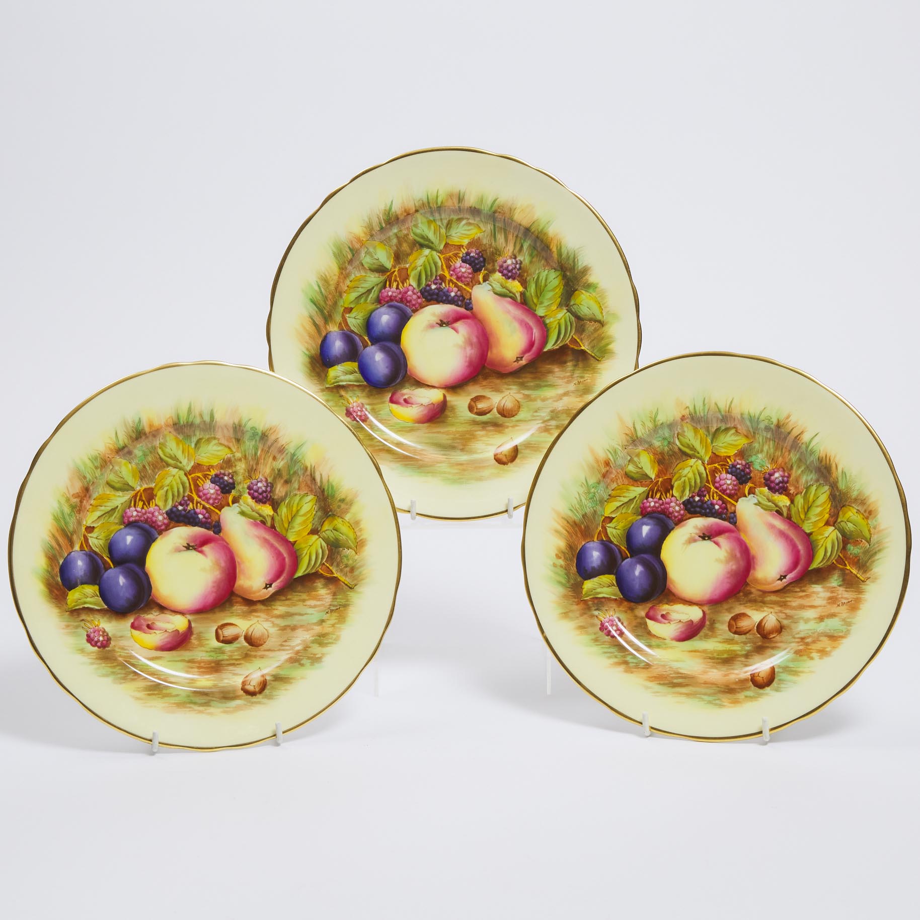 Three Aynsley 'Orchard Gold' Dinner Plates, N. Brunt, 20th century
