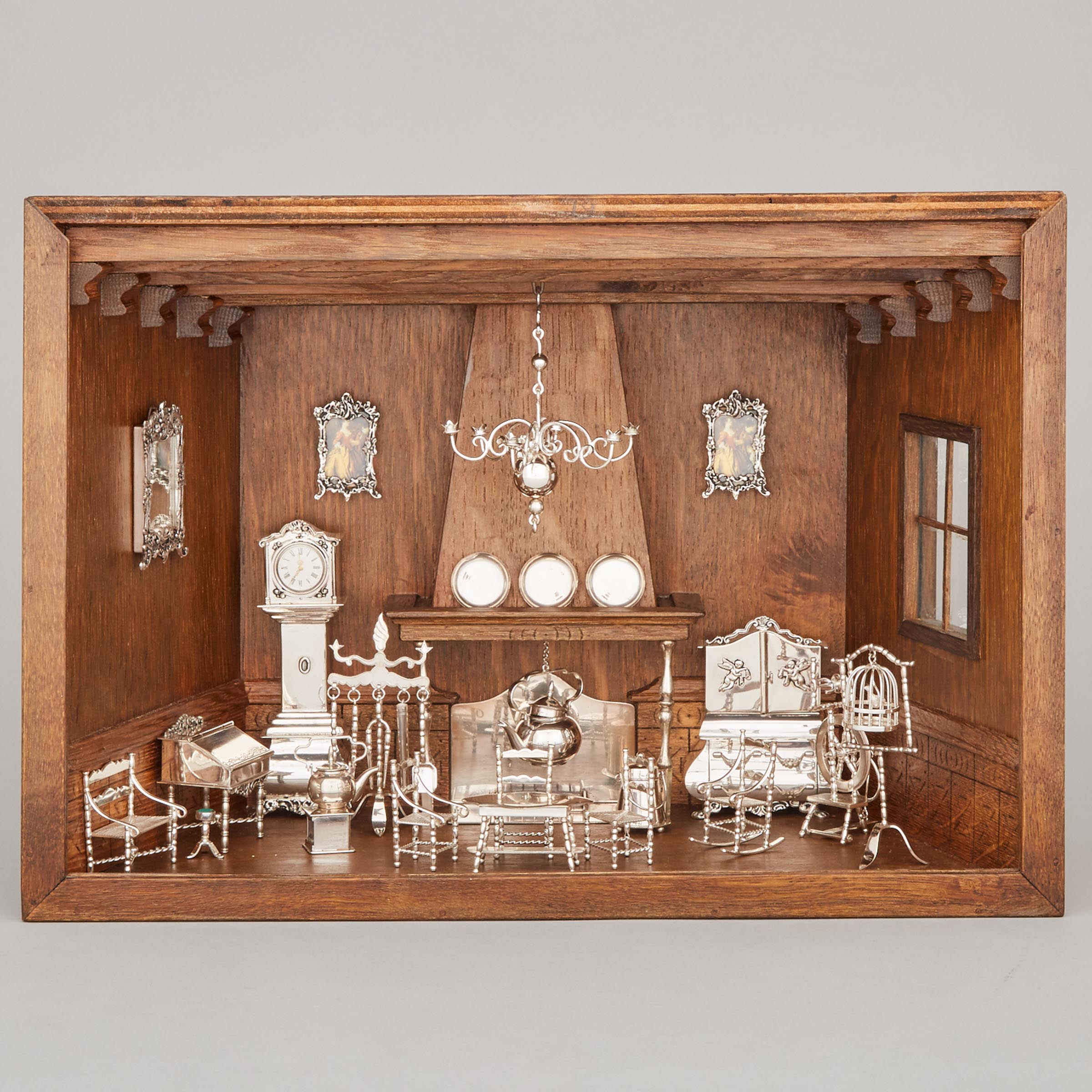 Dutch Silver Miniature Living Room Diorama, H. Hooykaas, Schoonhoven, 20th century