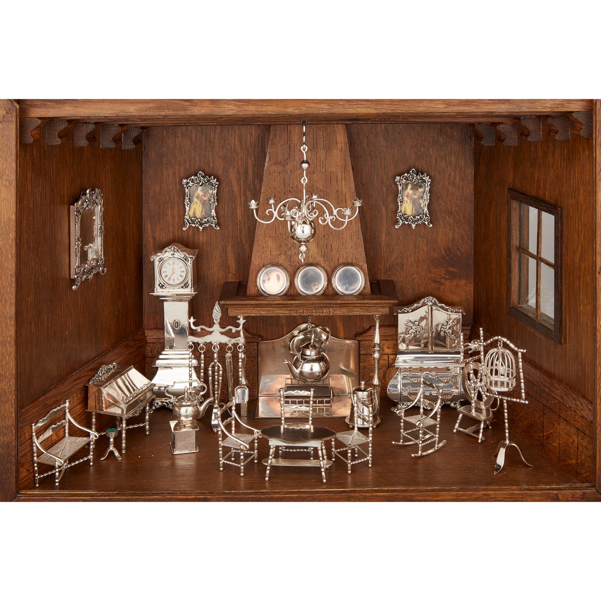 Dutch Silver Miniature Living Room Diorama, H. Hooykaas, Schoonhoven, 20th century