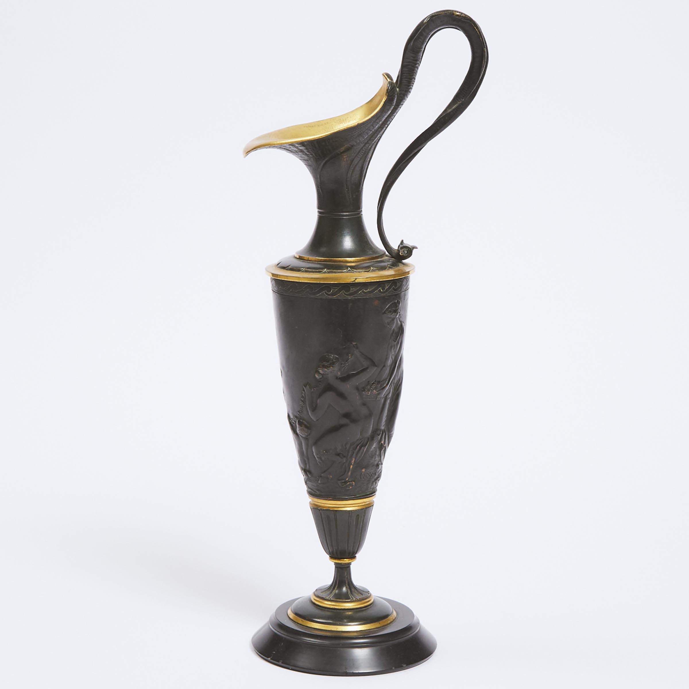 French Neo-Grec Patinated and Parcel Gilt Bronze Ewer, c.1880